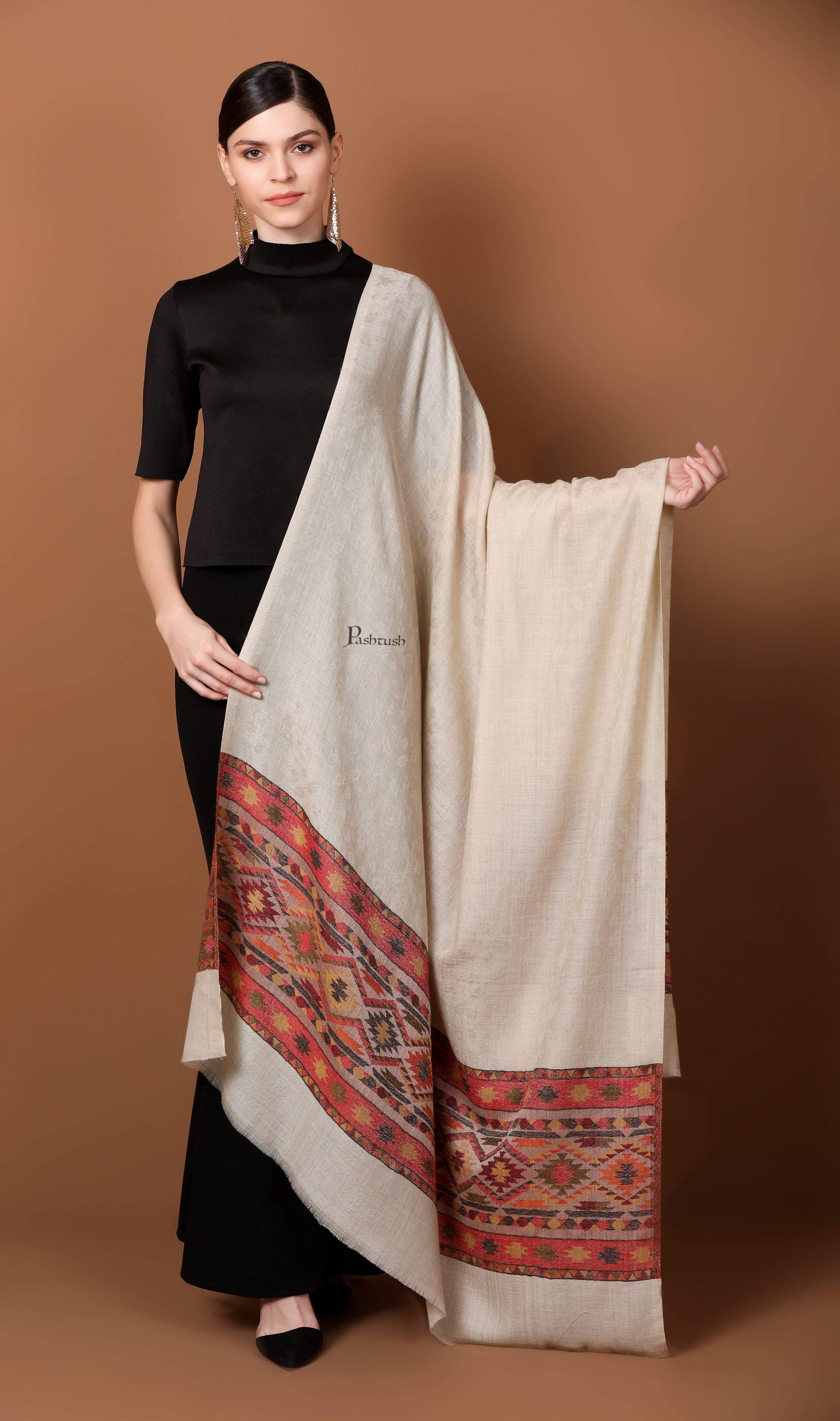 Pashtush Womens Extra Fine Wool Shawl, Jacquard, Soft, Warm And Ultra Light Weight - Image 2