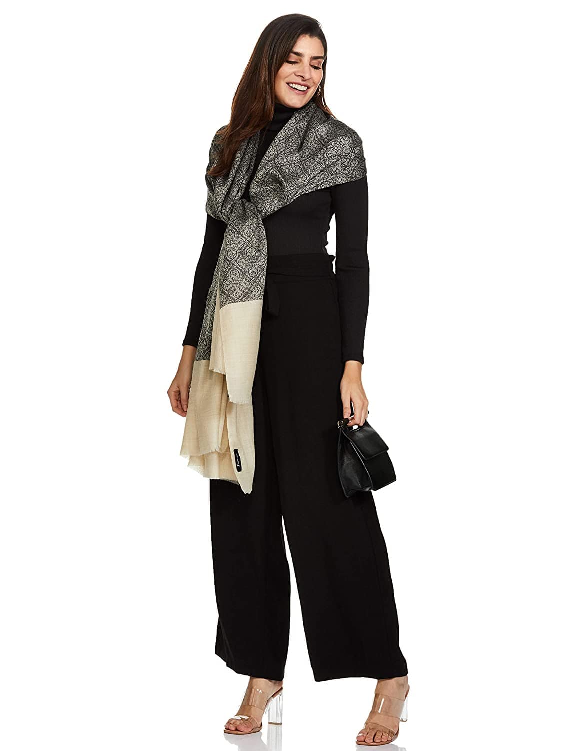 Pashtush Womens Extra Fine Wool Shawl, Jacquard, Soft, Warm And Ultra Light Weight - Image 3