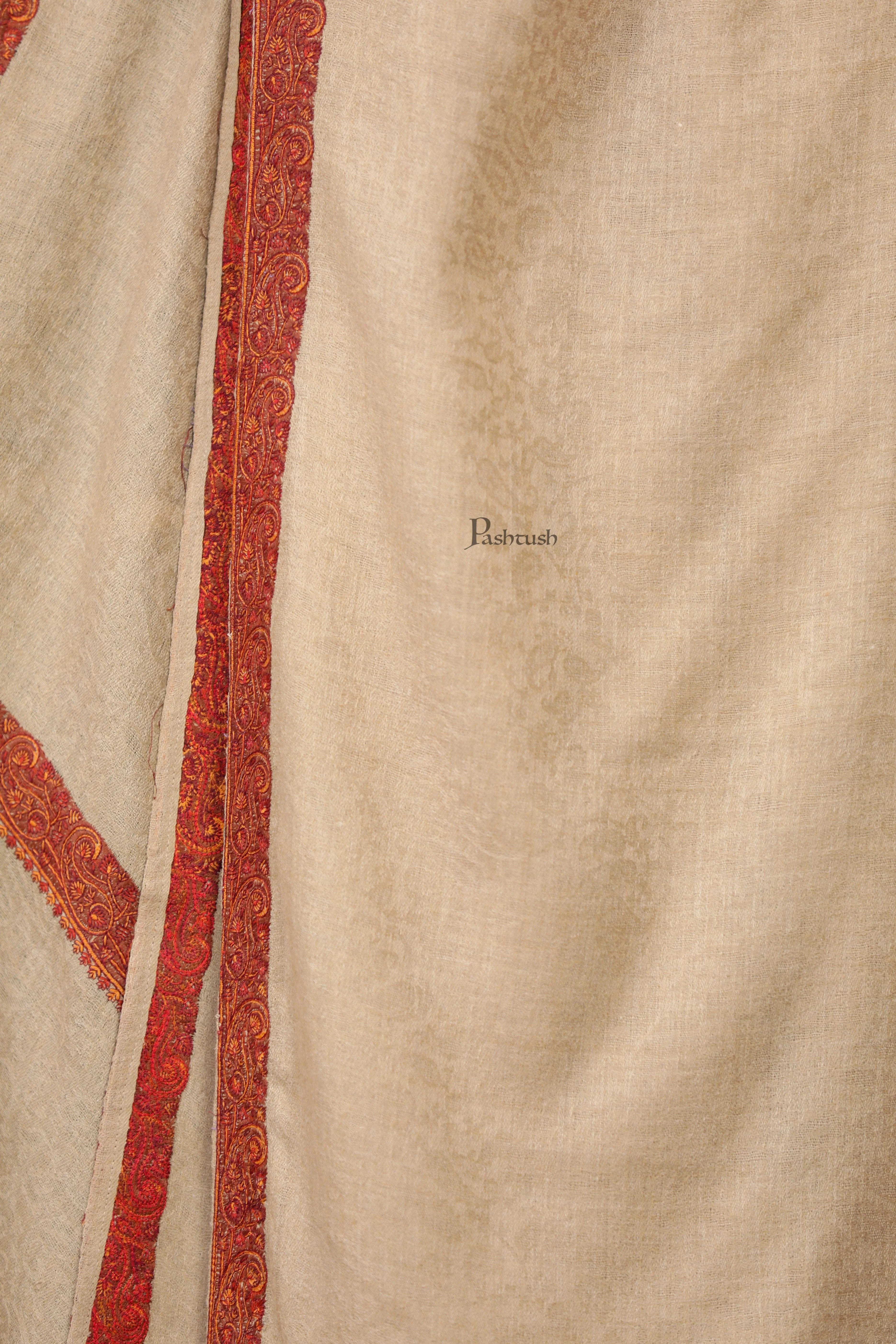 Pashtush Womens Extra Fine Wool Shawl, Mutli Border Design, Beige - Image 2