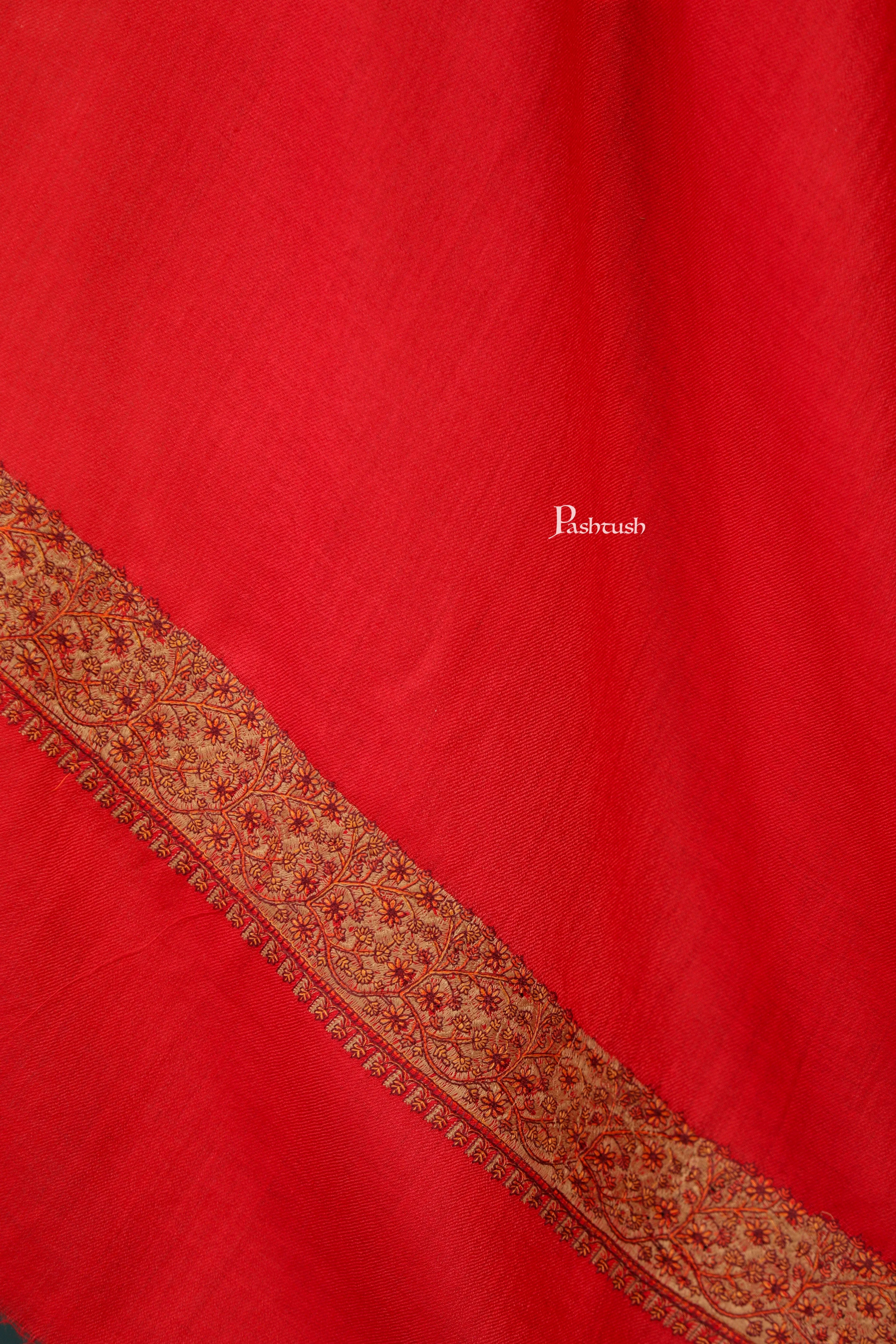 Pashtush Womens Extra Fine Wool Shawl, Mutli Border Design, Red - Image 2