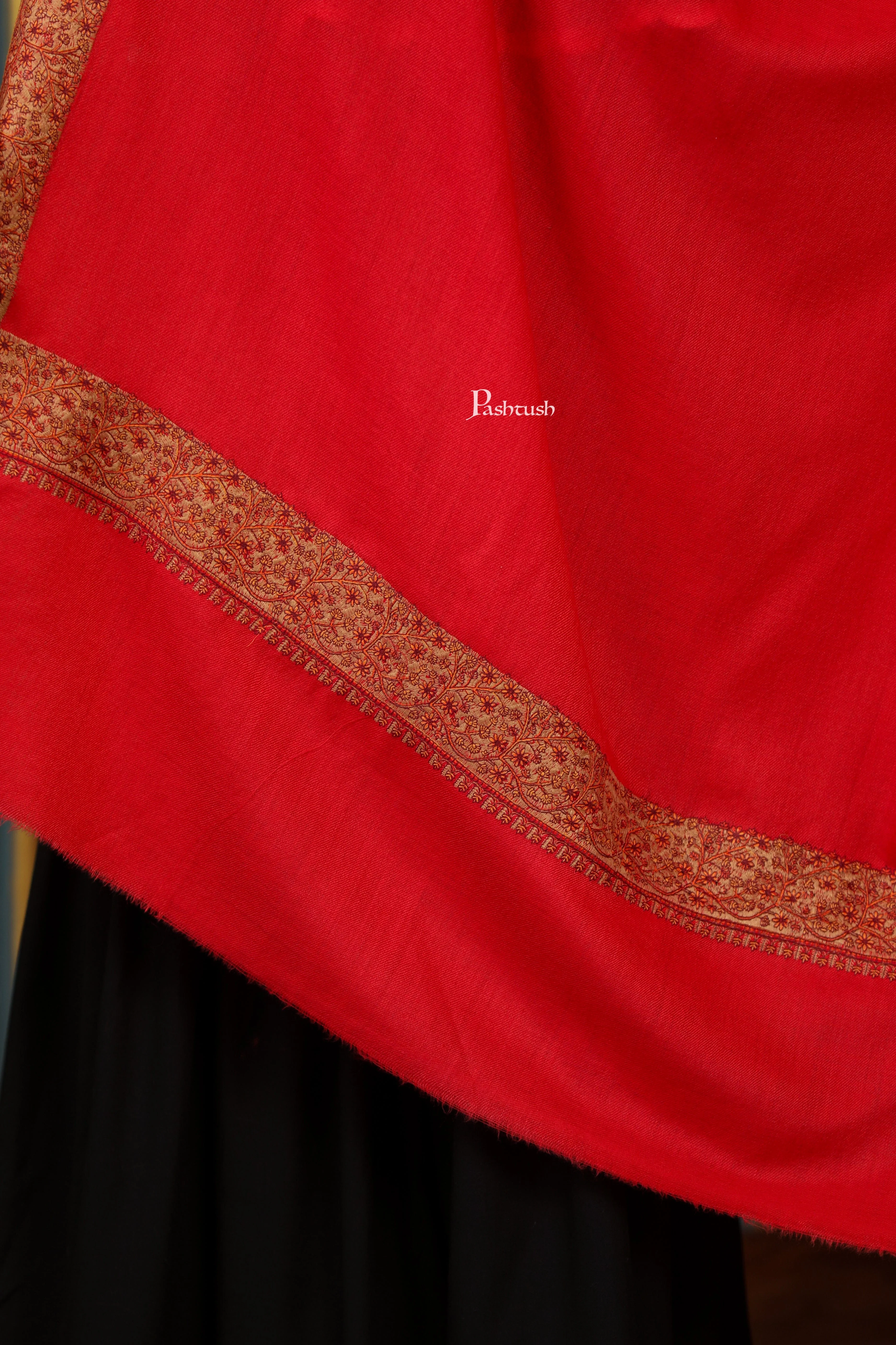 Pashtush Womens Extra Fine Wool Shawl, Mutli Border Design, Red - Image 6