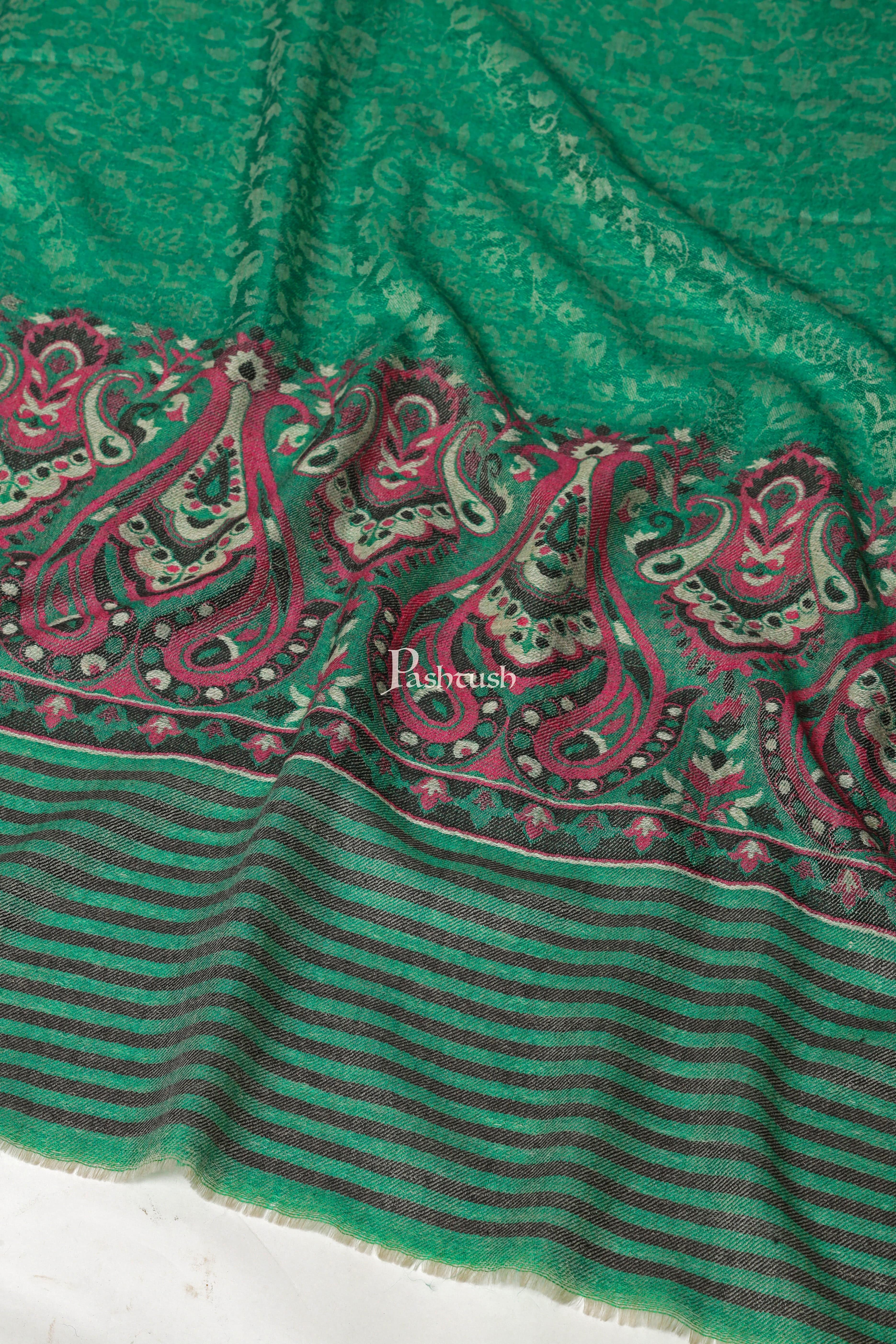 Pashtush Womens Extra Fine Wool Shawl, Paisley Weave Design, Green - Image 2