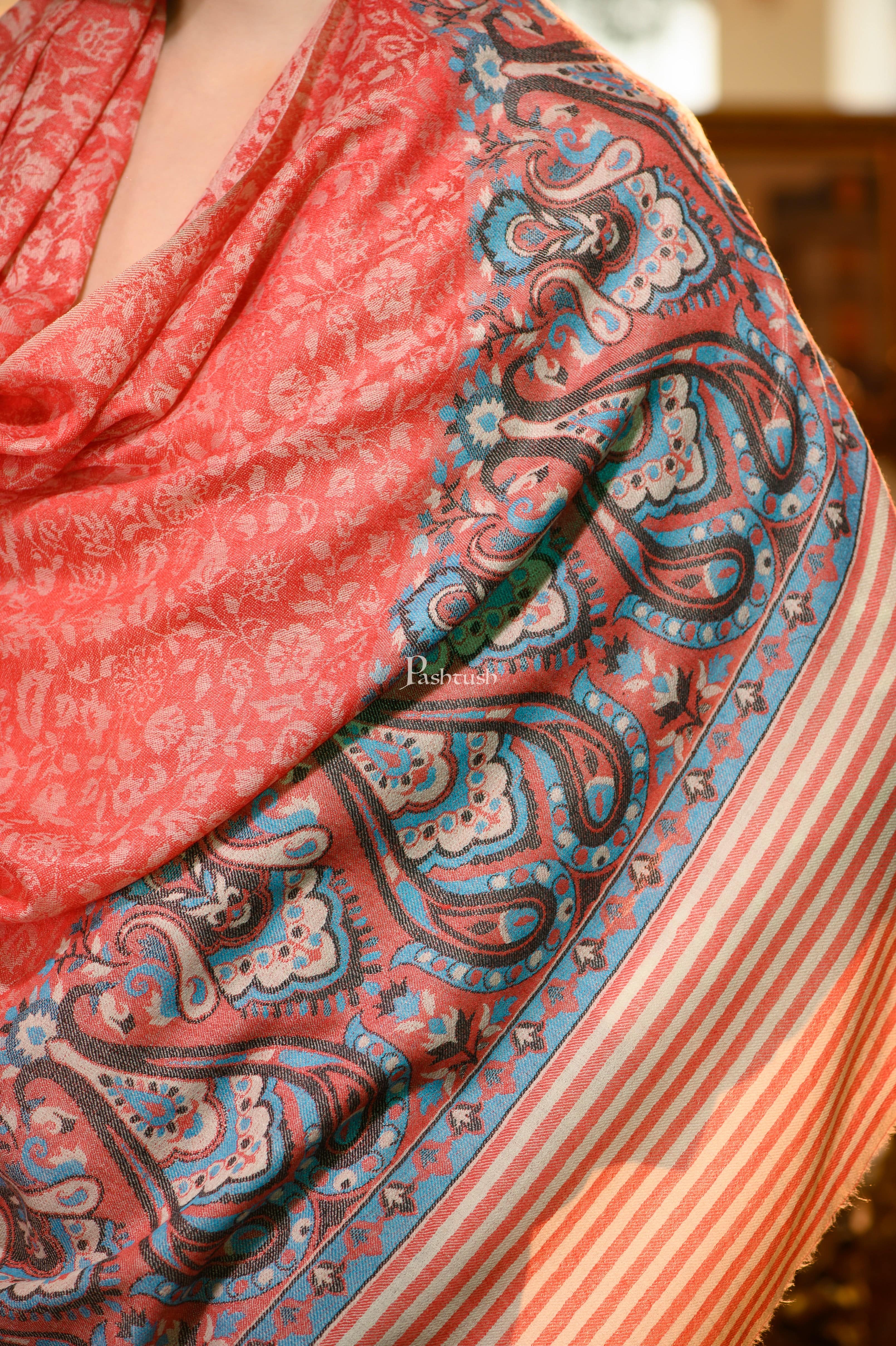 Pashtush Womens Extra Fine Wool Shawl, Paisley Weave Design, Red - Image 2