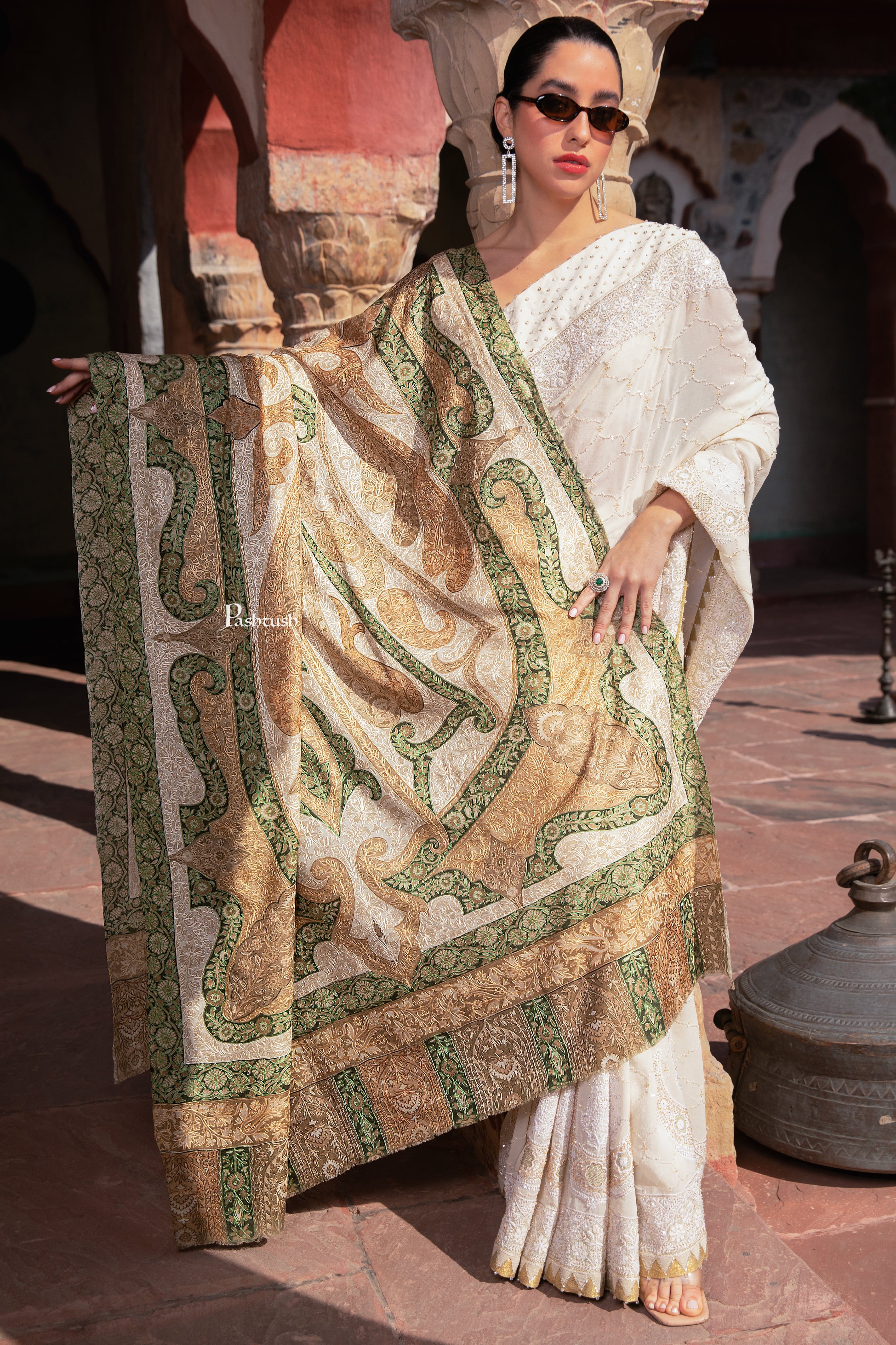 Pashtush Womens Extra Fine Wool Shawl, Pasiley Kalamkari Design, Multicolour - Image 3