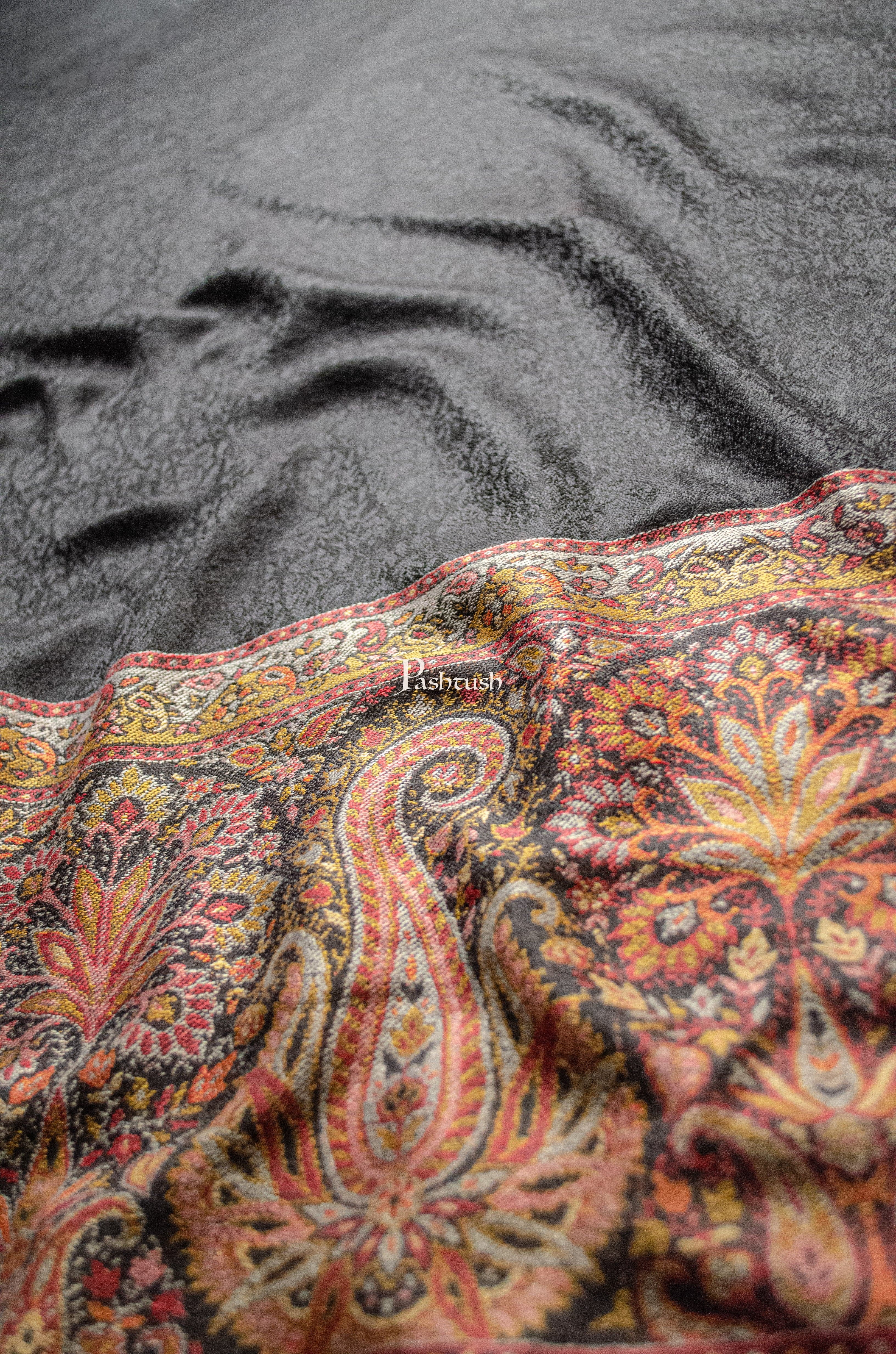 Pashtush Womens Extra Fine Wool Shawl, Pasiley Palla Design, Black - Image 3