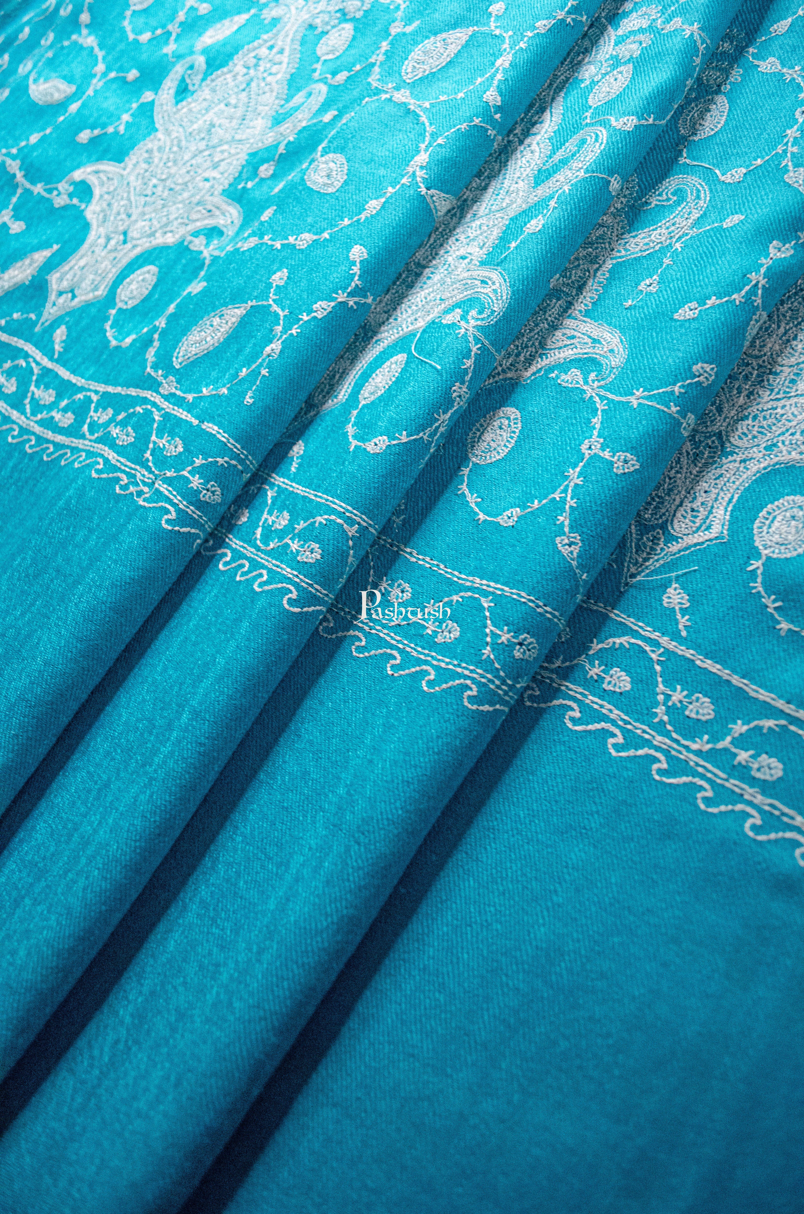 Pashtush Womens Extra Fine Wool Shawl, Pasiley Palla Design, Seagreen - Image 3