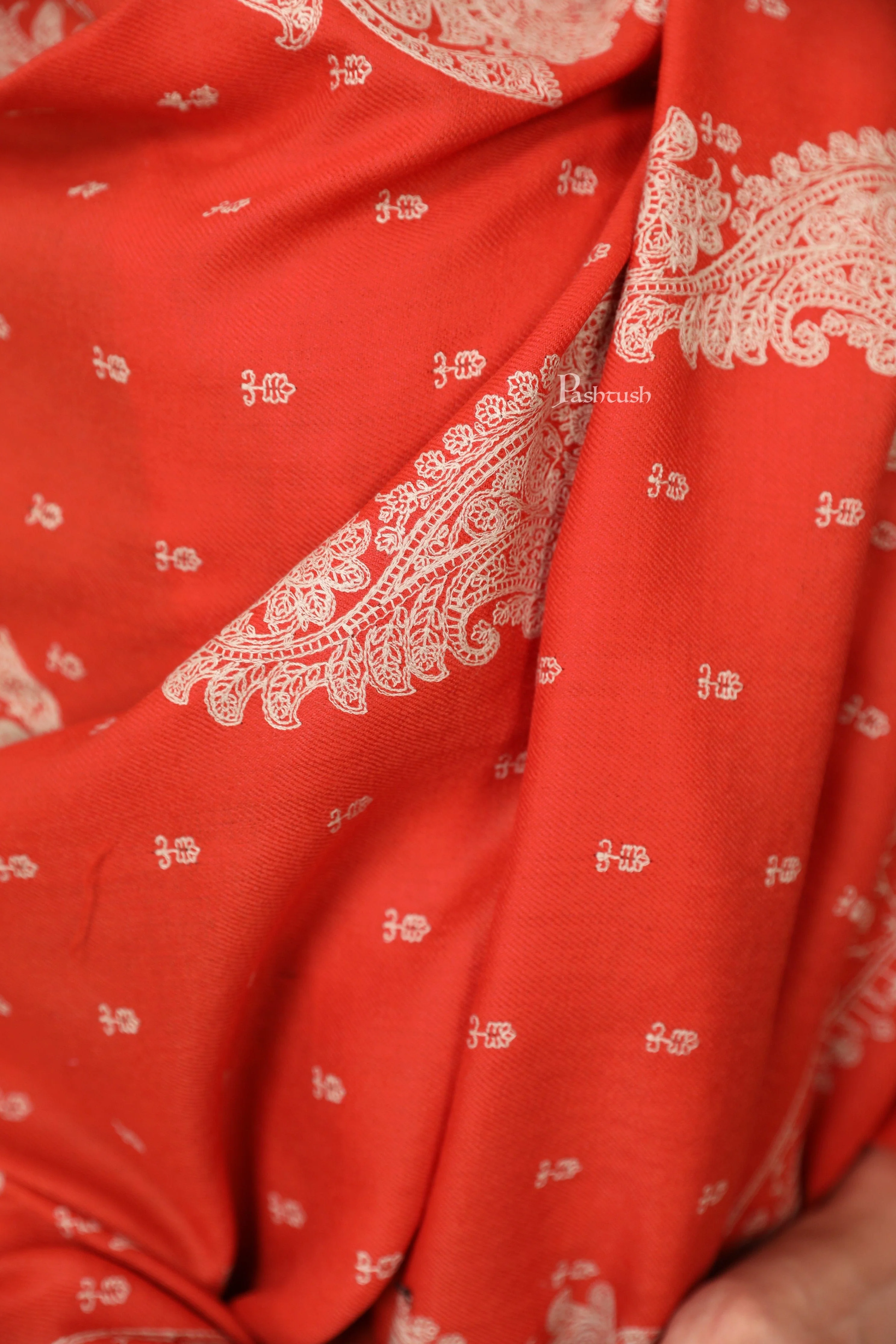 Pashtush Womens Extra Fine Wool Shawl, Tone And Tone Ambi Design, Orange - Image 2