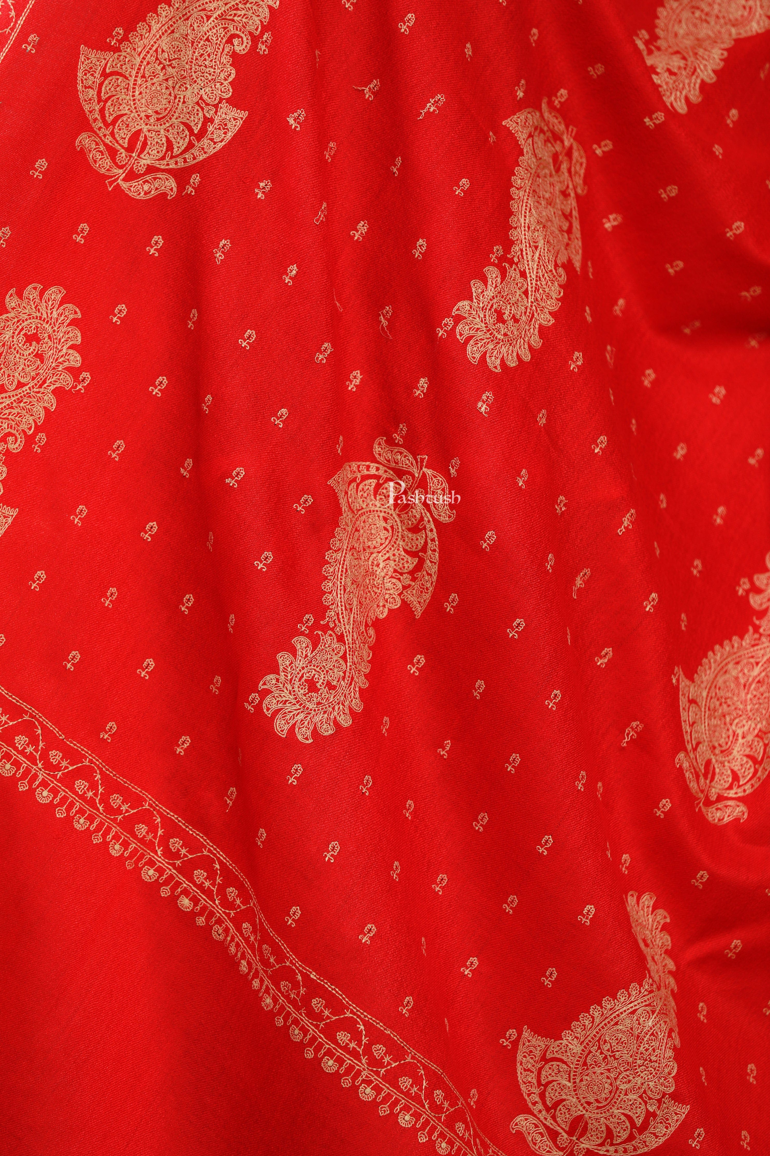 Pashtush Womens Extra Fine Wool Shawl, Tone And Tone Ambi Design, Red - Image 2