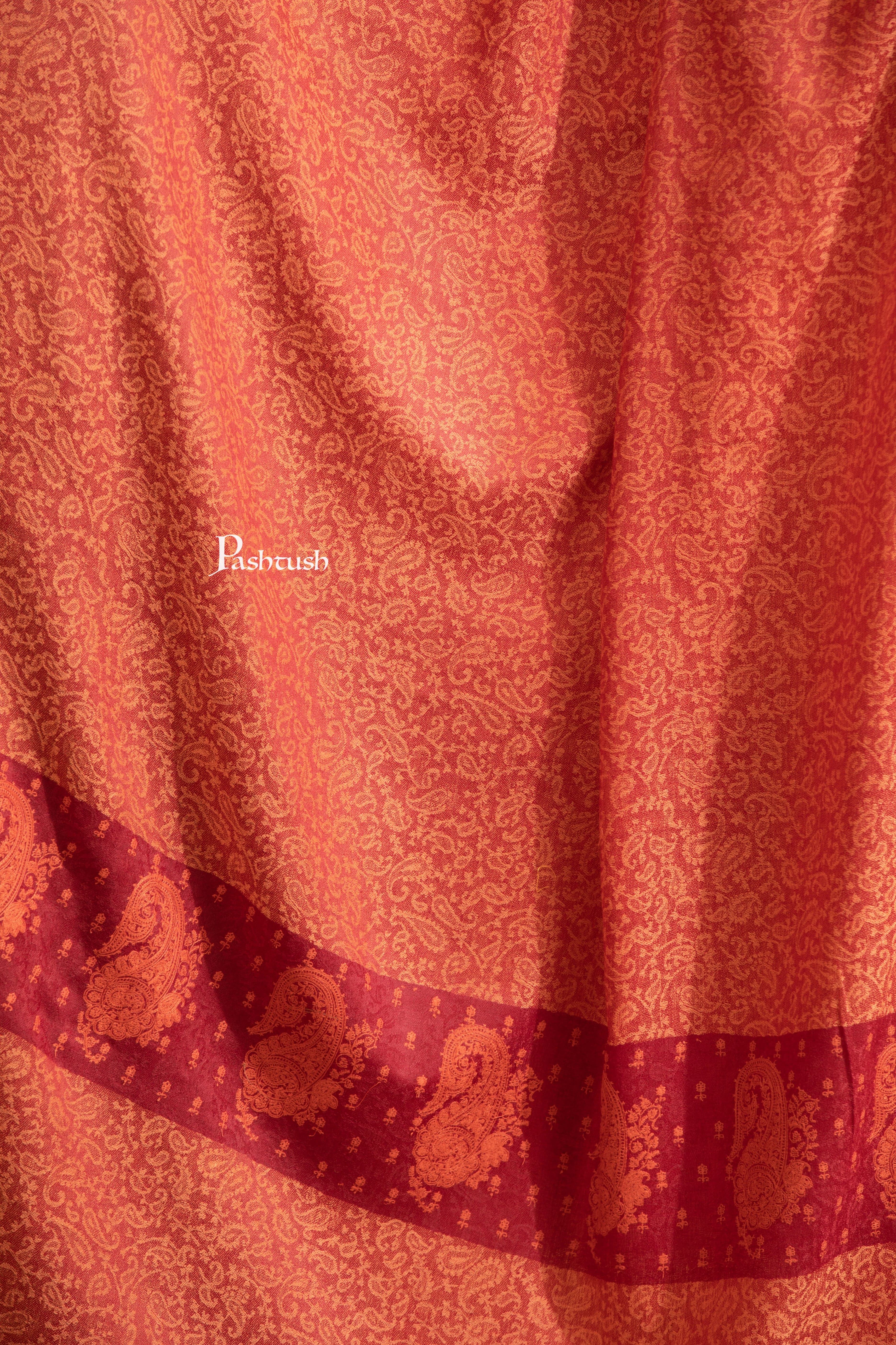 Pashtush Womens Extra Fine Wool Shawl, Tone On Tone Embroidery, Paisley Palla Design, Maroon - Image 2