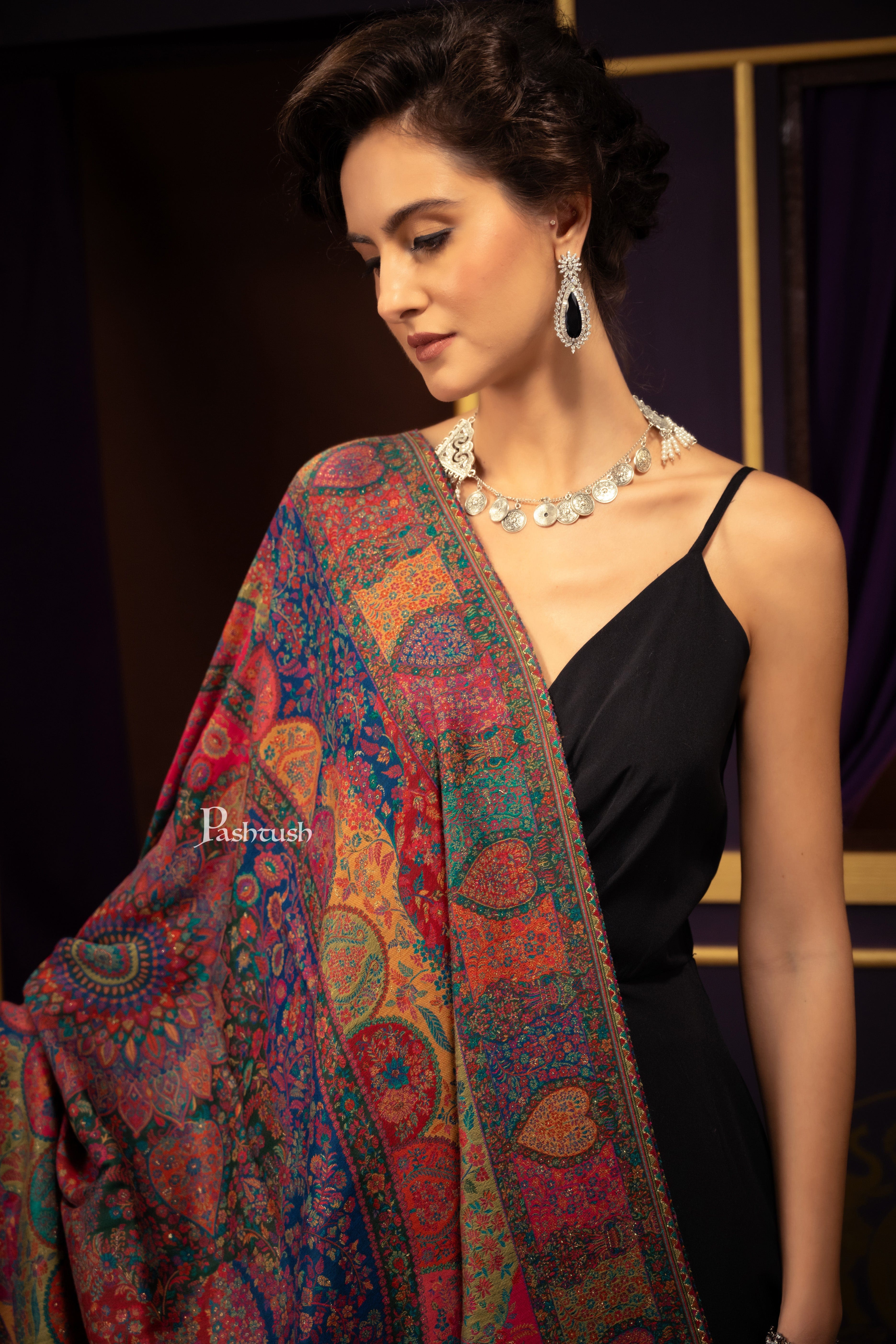 Pashtush Womens Extra Fine Wool Shawl, Twilight Collection Shawl, Fine Wool, Warm Design, Multicolour - Image 4