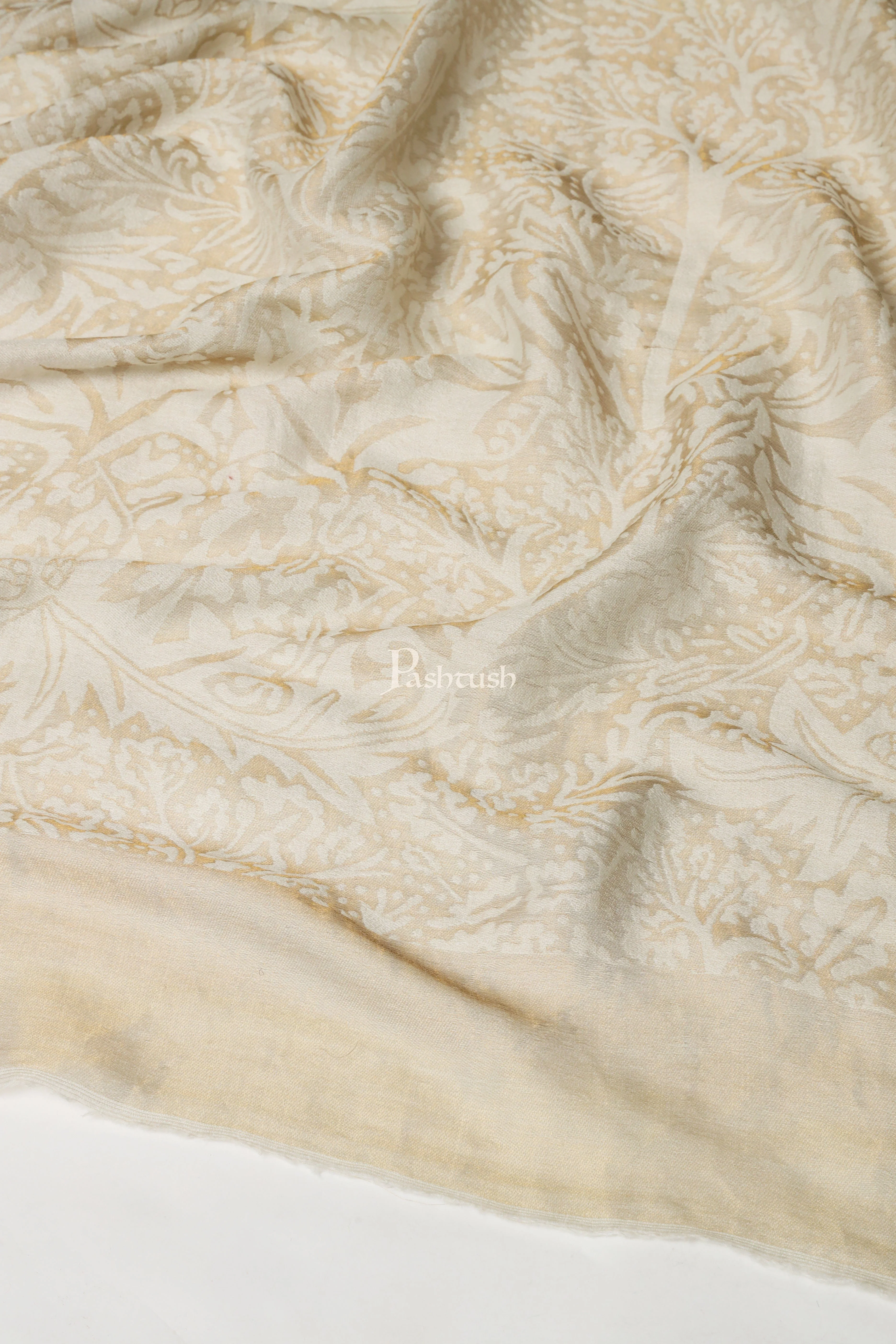 Pashtush Womens Extra Fine Wool Shawl, Twilight Reversible Design, Ivory - Image 2