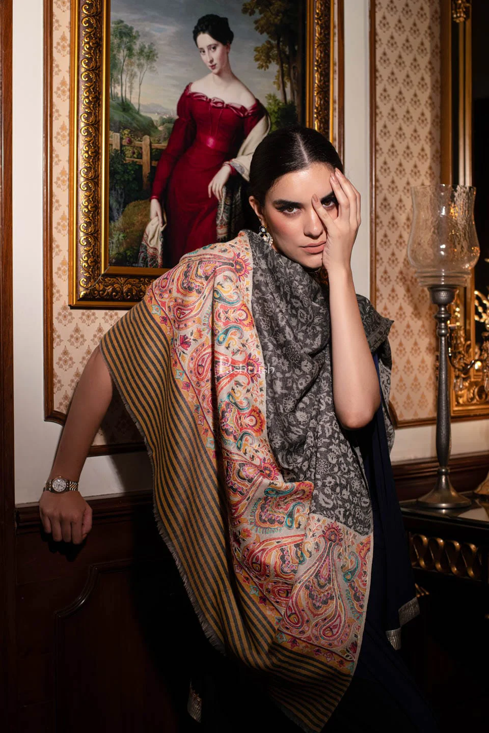 Pashtush womens Extra Fine Wool shawl, With Embroidered Ethnic Palla design, Black - Image 5