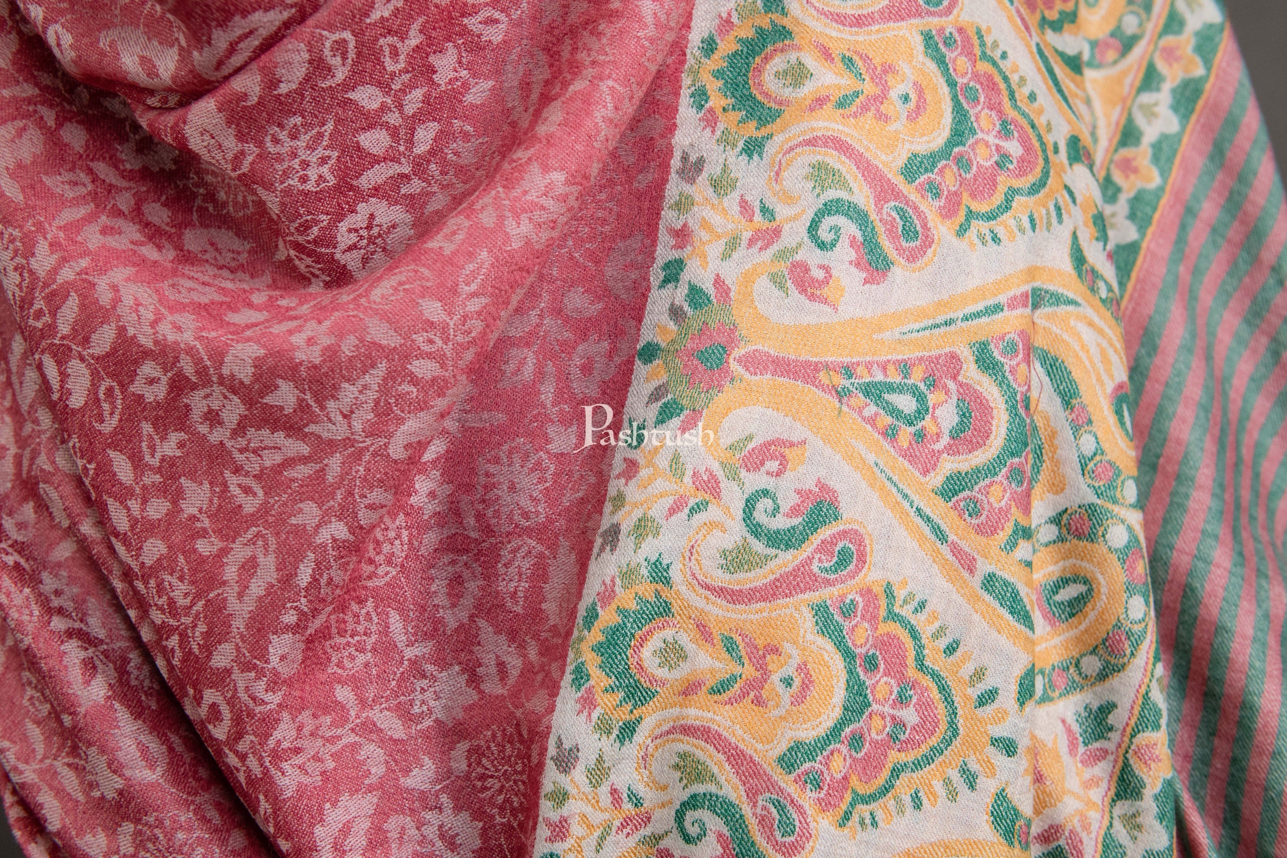 Pashtush Womens Extra Fine Wool Shawl, Woven Ethnic Palla Design, Rose - Image 5