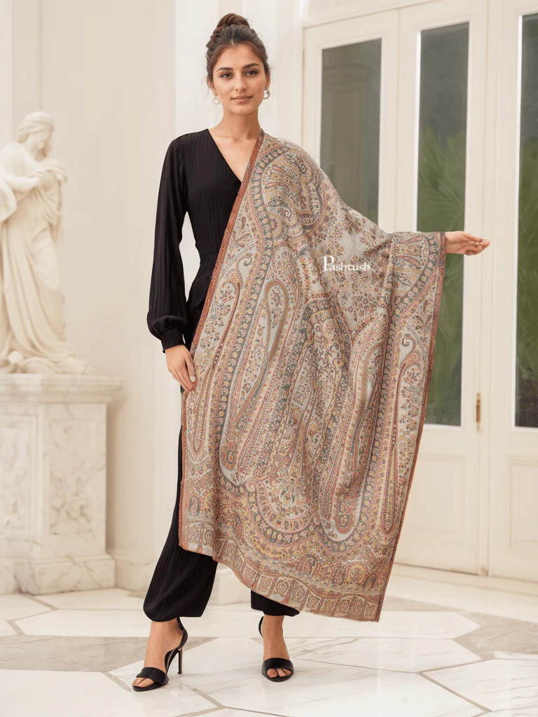 Pashtush womens Extra Fine Wool stole, beige - Image 4