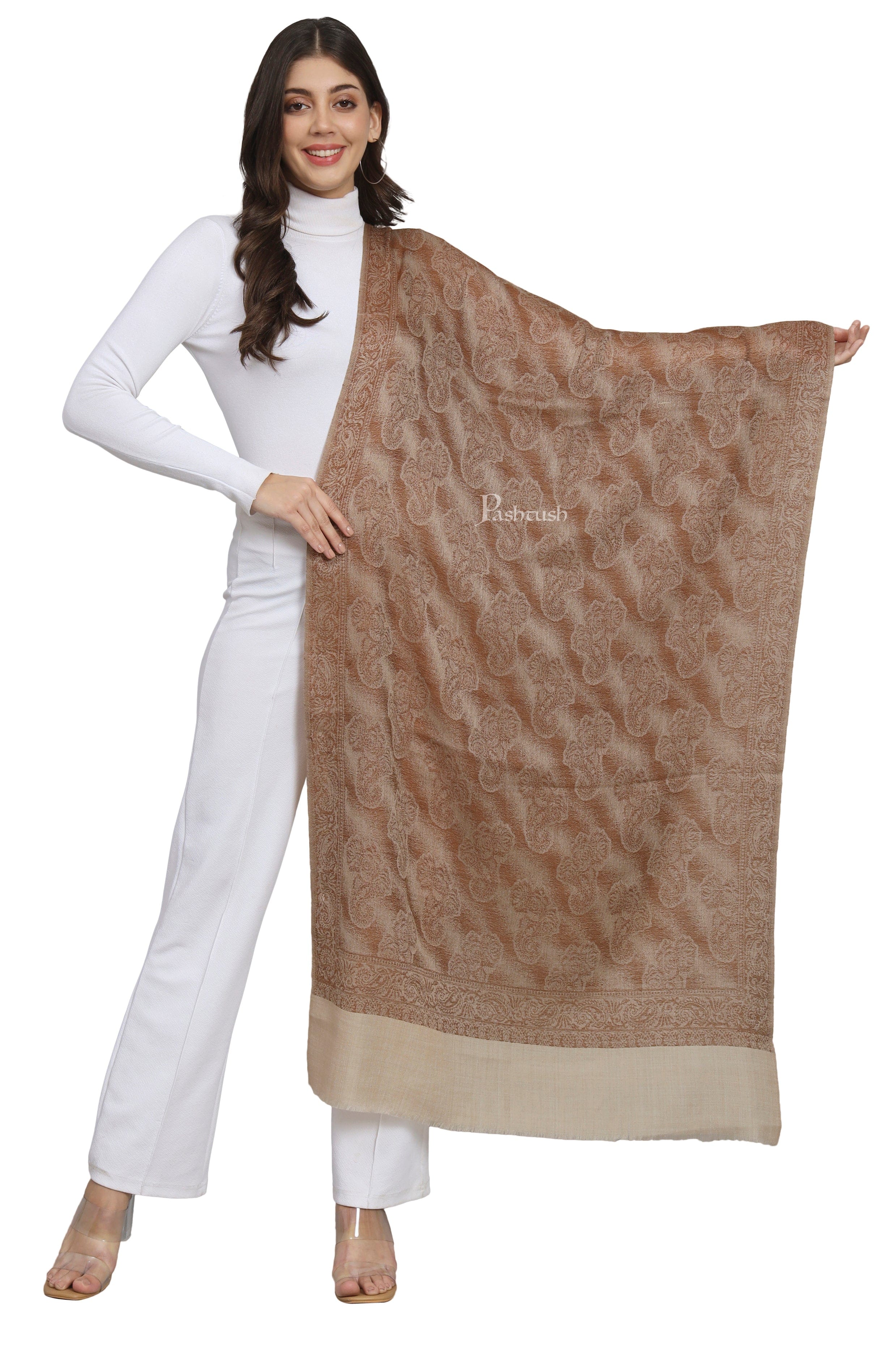 Pashtush Womens Extra Fine Wool Stole,  Design, Orange - Image 3