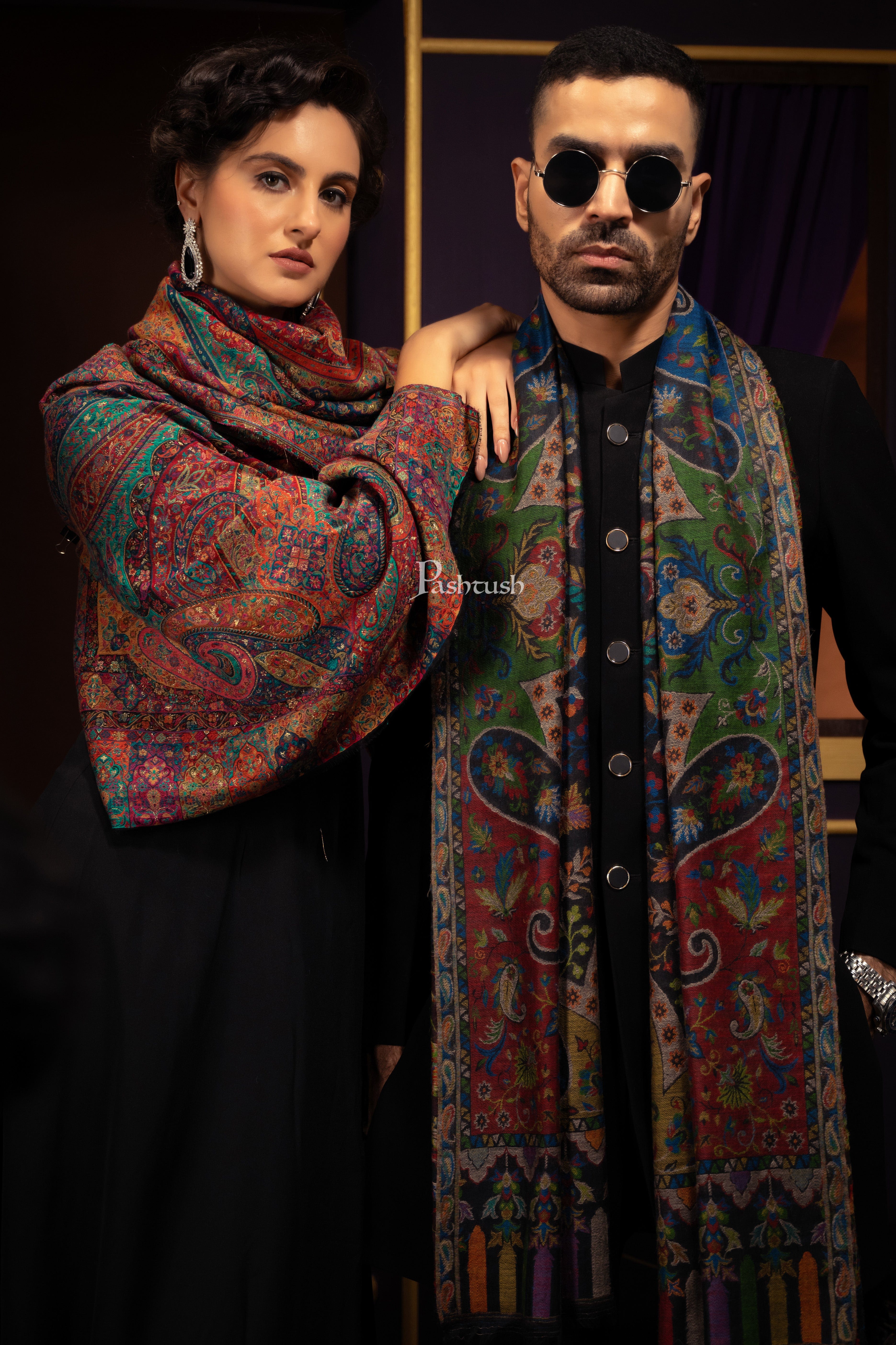 Pashtush Womens Extra Fine Wool Stole, Ethnic Weave Twilight Collection Design, Multicolour - Image 4