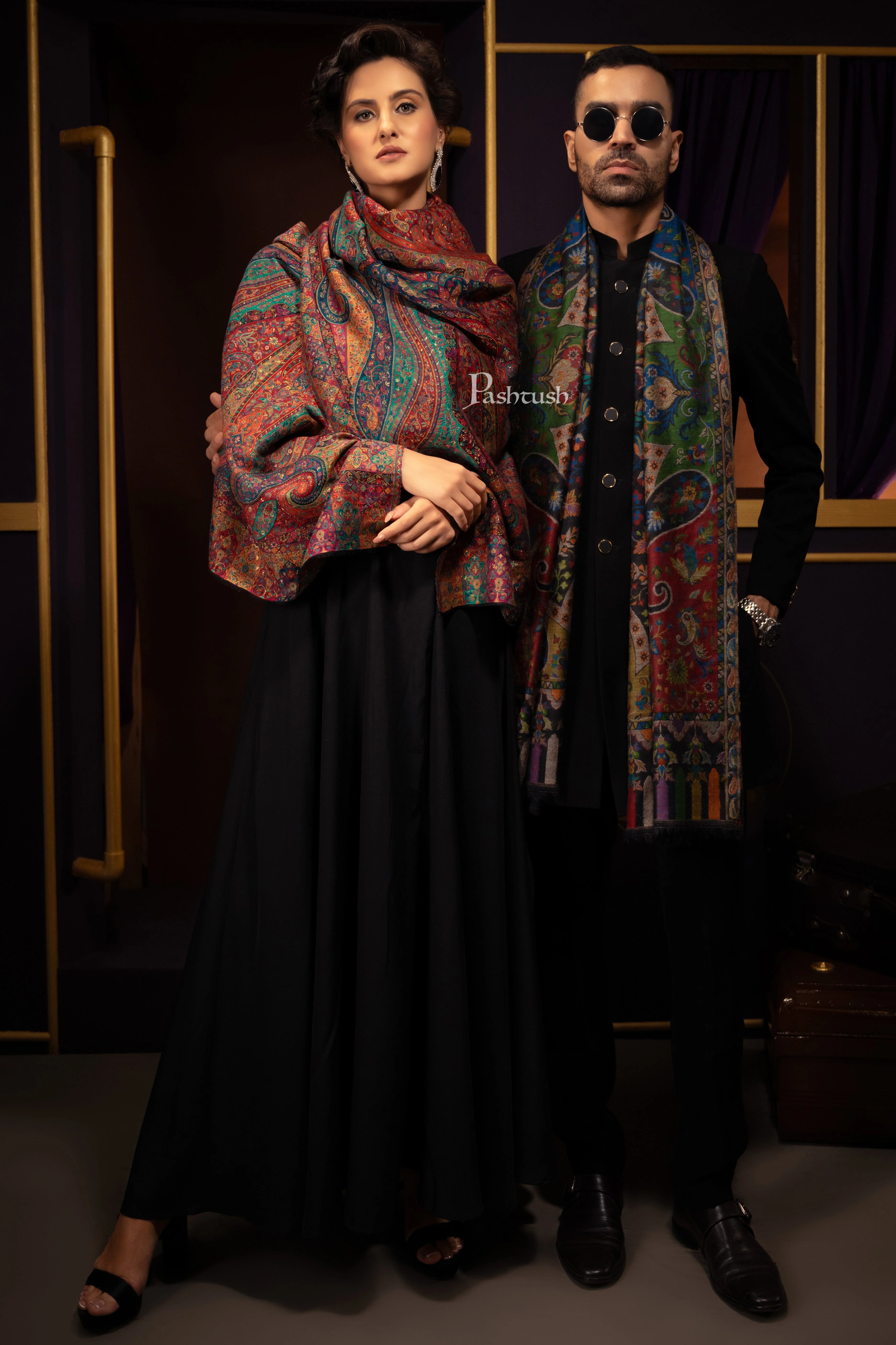 Pashtush Womens Extra Fine Wool Stole, Ethnic Weave Twilight Collection Design, Multicolour - Image 5