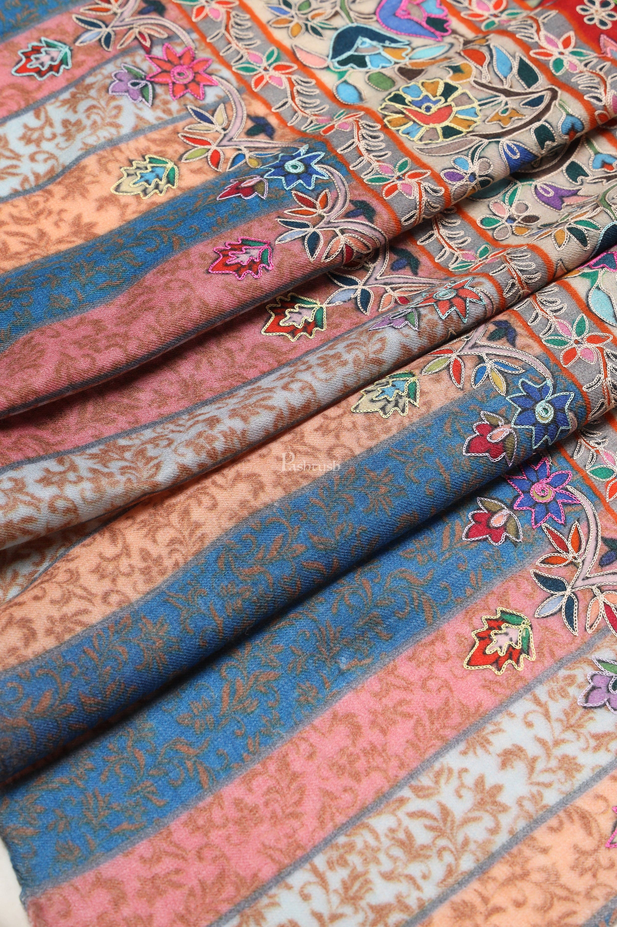 Pashtush Womens Extra Fine Wool Stole, Kalamkari Embroidery Design, Red - Image 5