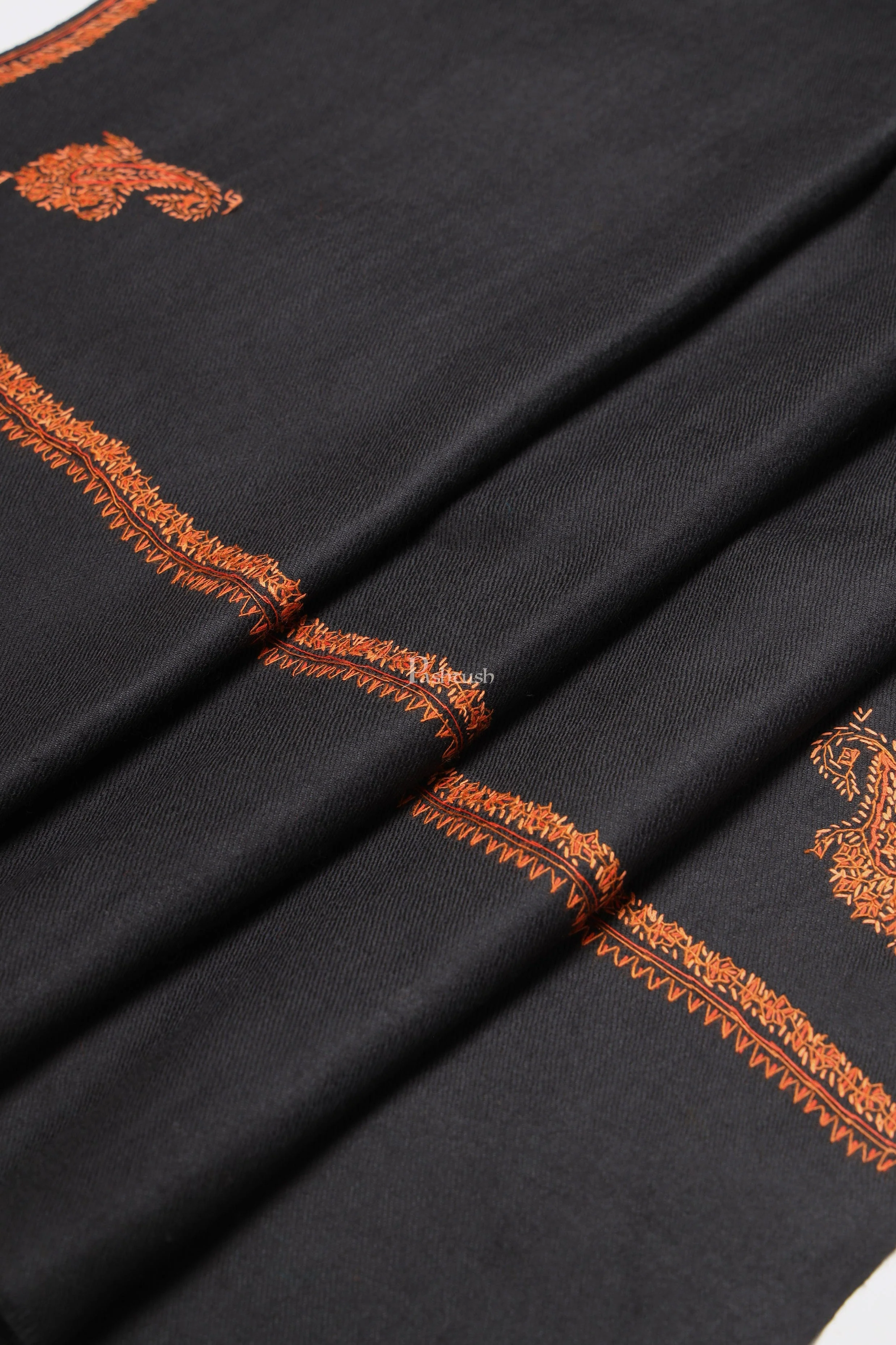 Pashtush Womens Fine Wool Stole, Kashmiri Hand Embroidery, Kingri Design, Black - Image 5