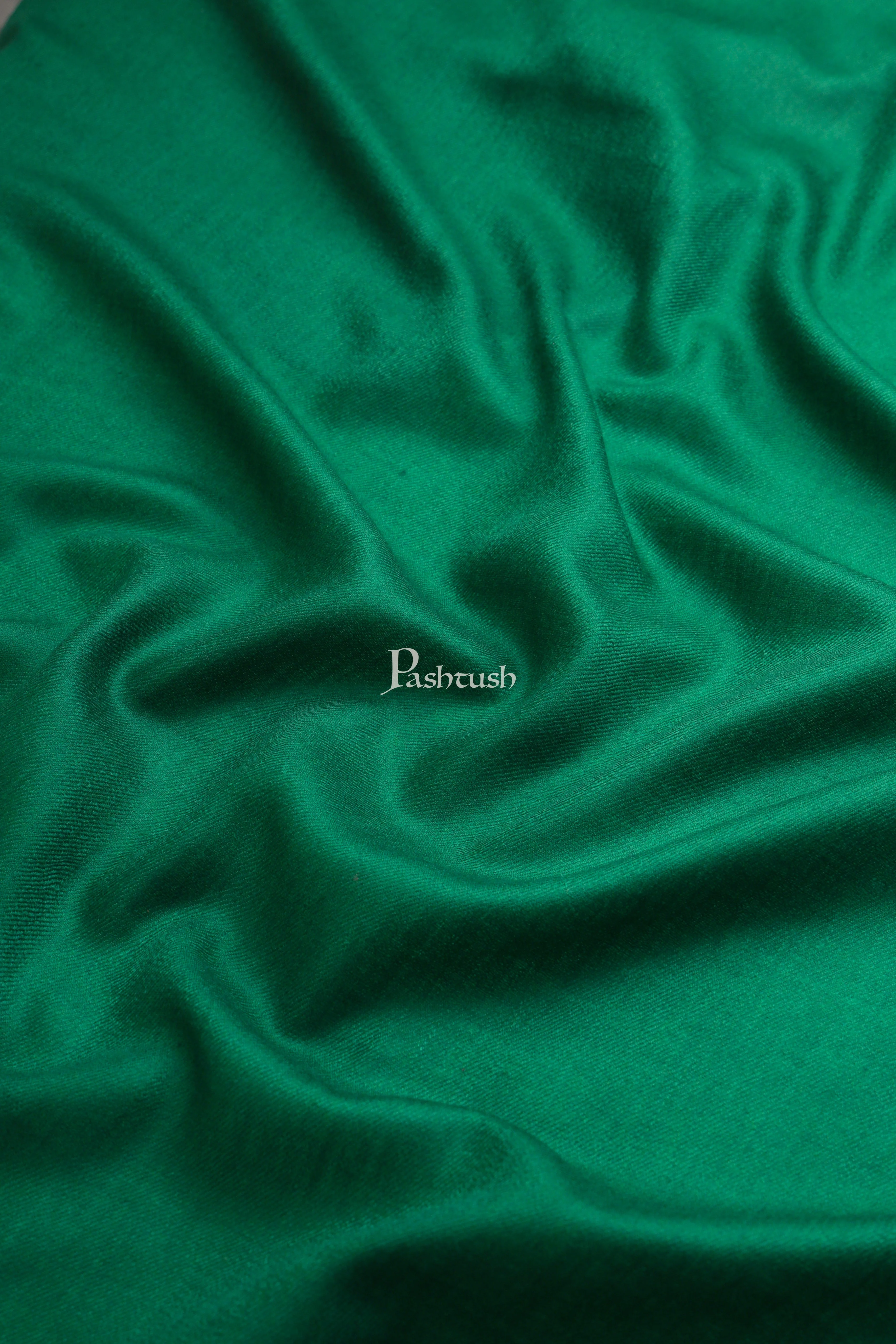 Pashtush Womens Extra Fine Wool Stole, Solid Design, Green - Image 2