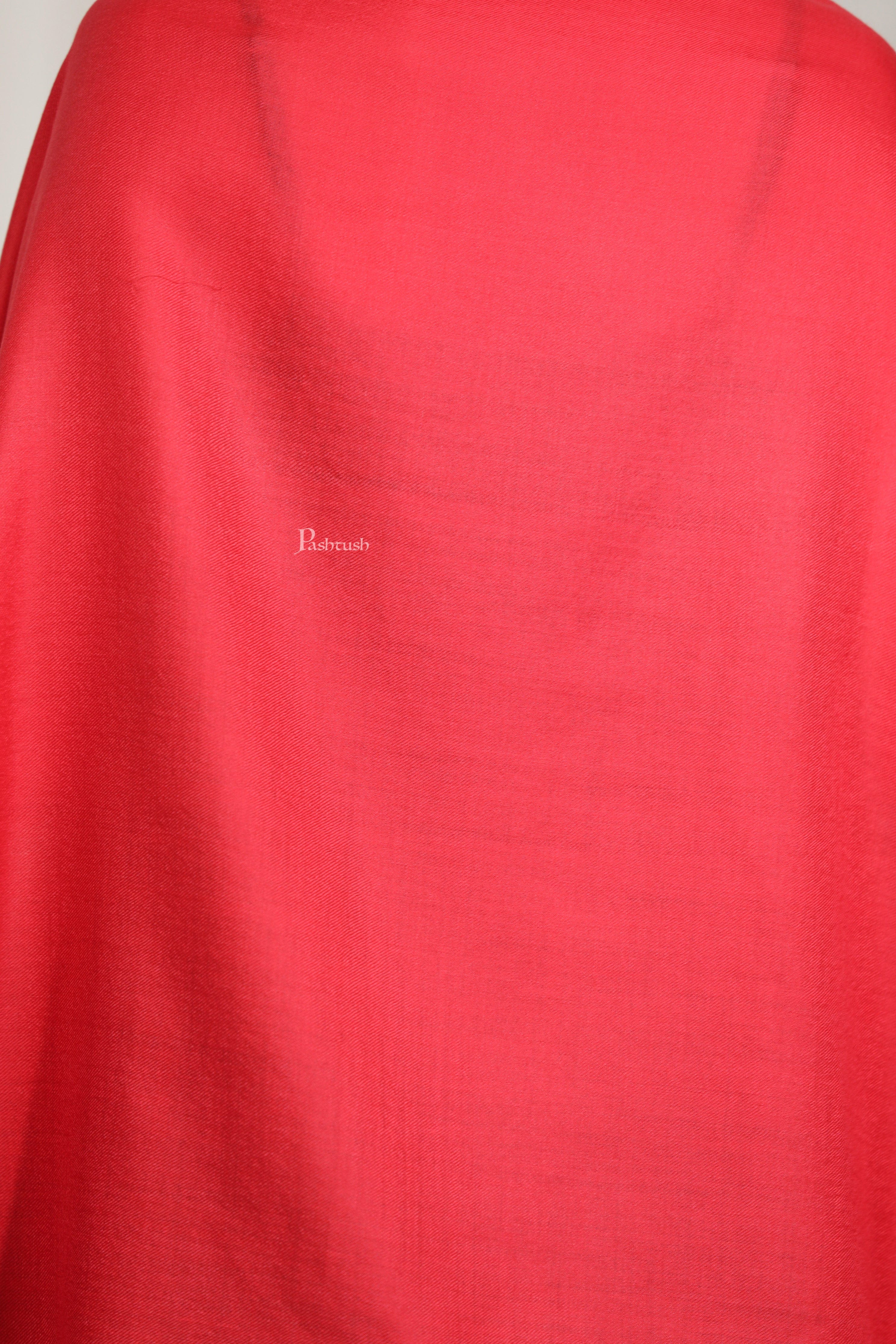 Pashtush Womens Extra Fine Wool Stole, Solid Plain Design, Red - Image 2