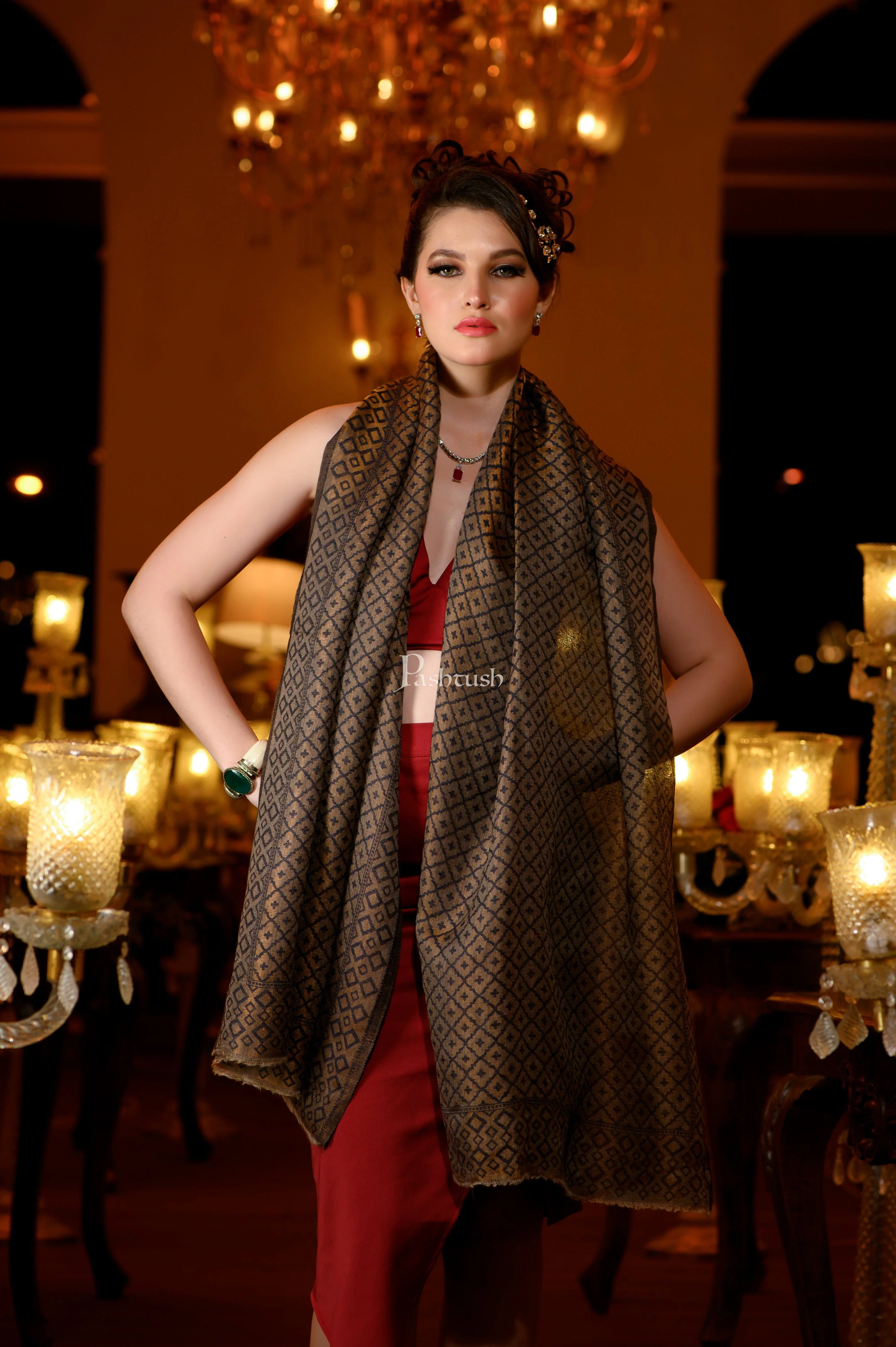Pashtush Womens Extra Fine Wool Stole, Twilight Collection Reversible Design, Blue - Image 2