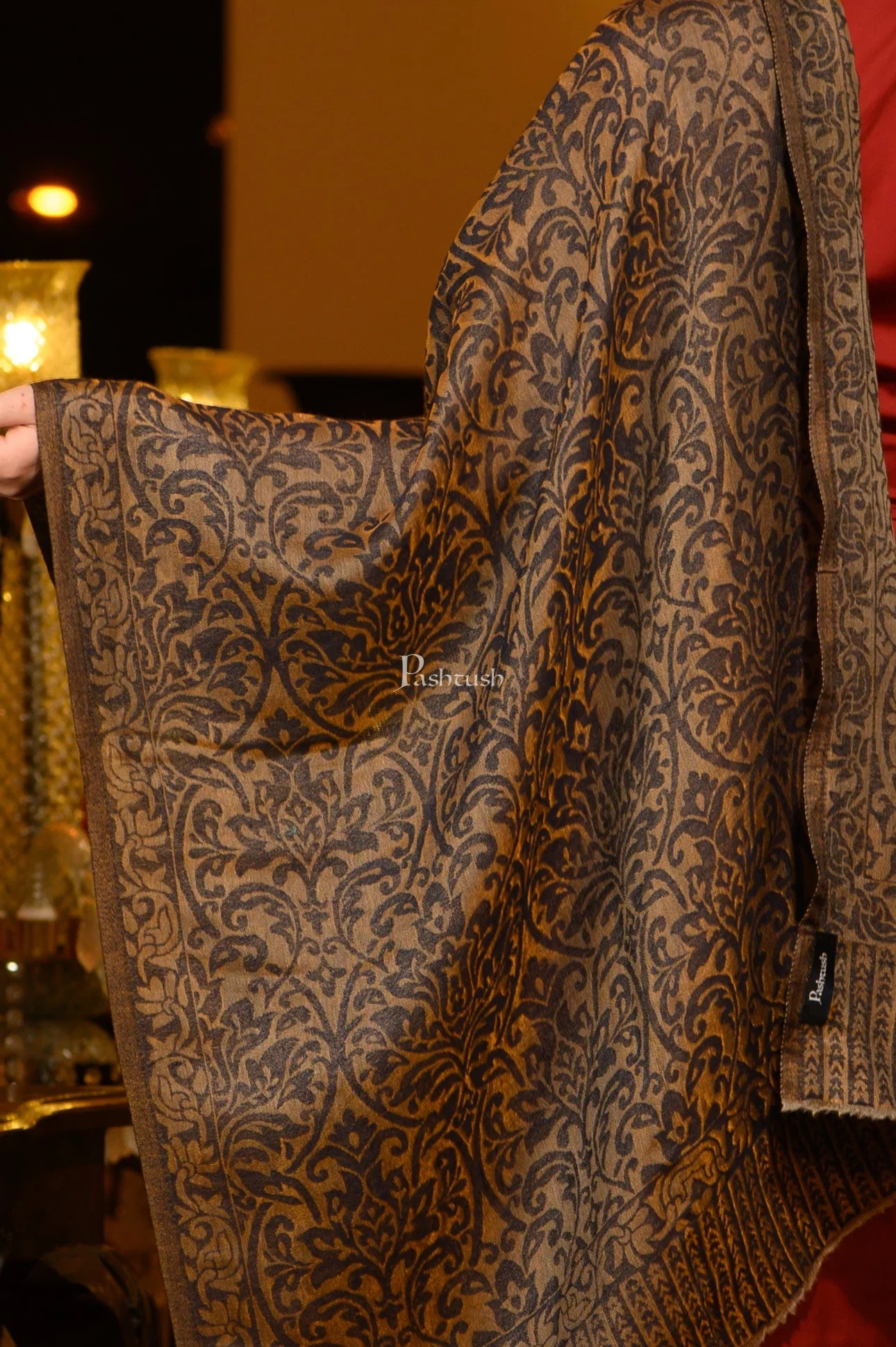 Pashtush Womens Extra Fine Wool Stole, Twilight Collection Reversible Design, Blue and Gold - Image 2