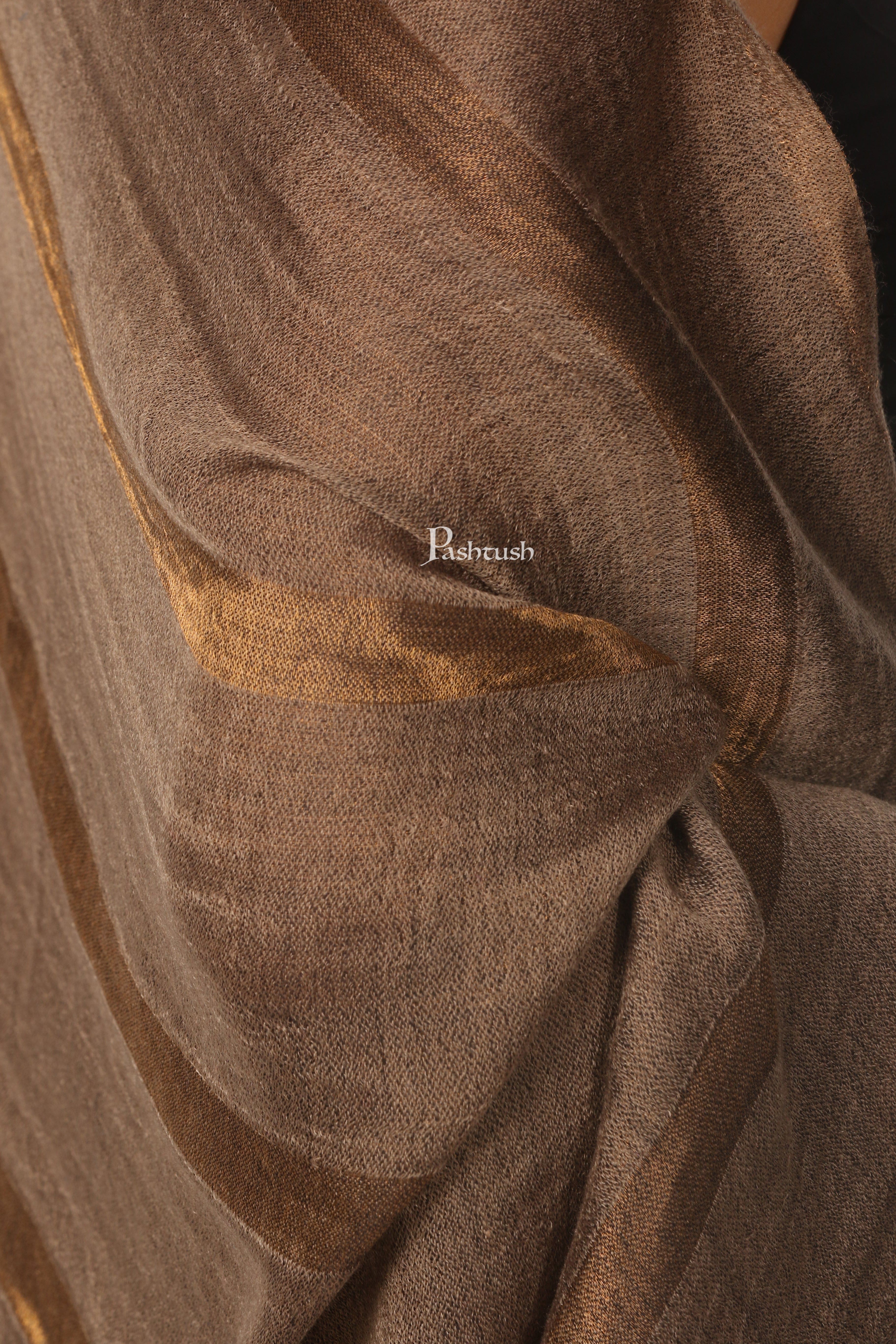 Pashtush Womens Extra Fine Wool Stole, Twilight Collection Reversible Weave, Taupe - Image 2