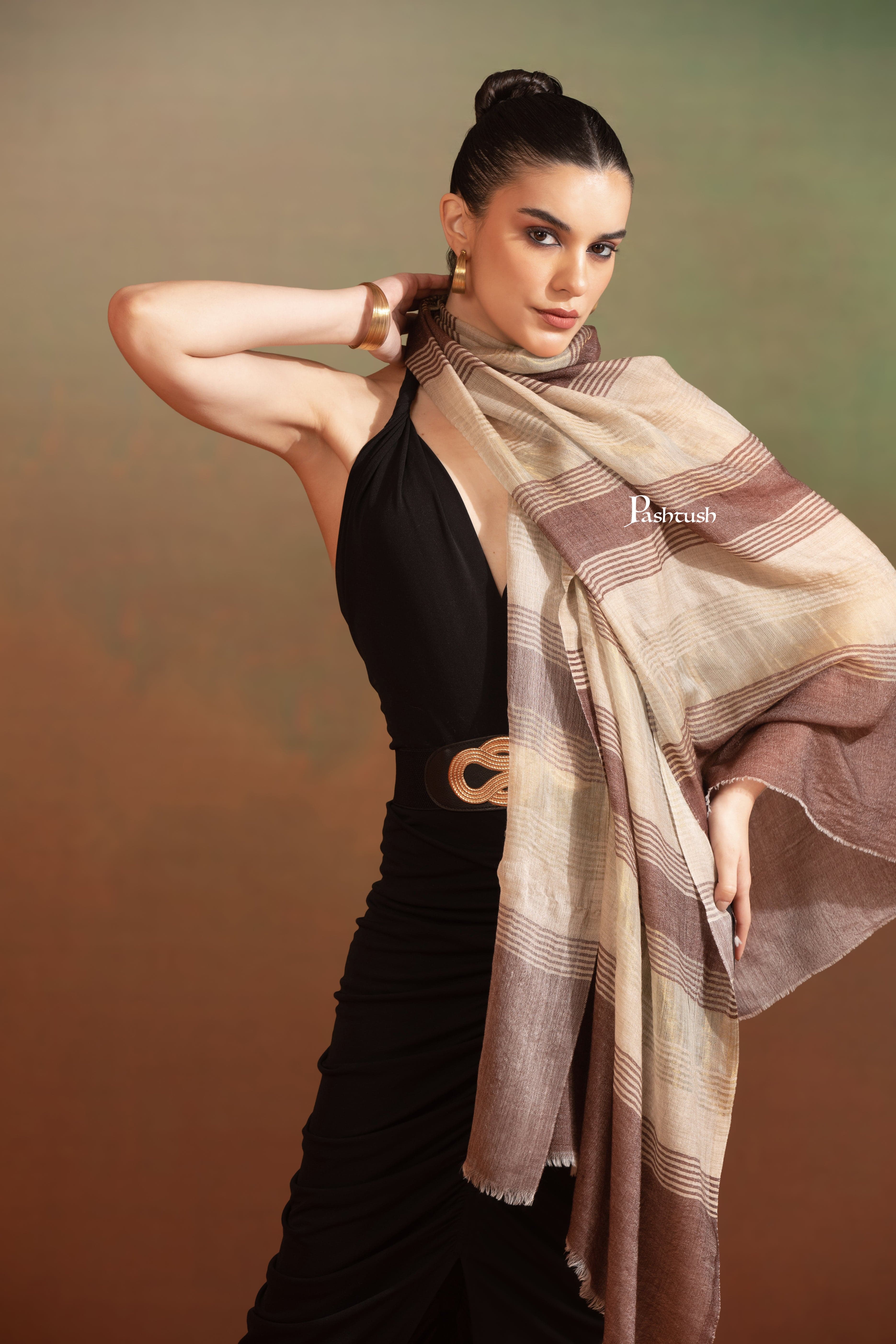 Pashtush Womens Extra Fine Wool Stole, Twilight Collection, Shimmery Weave Design, Espresso Brown