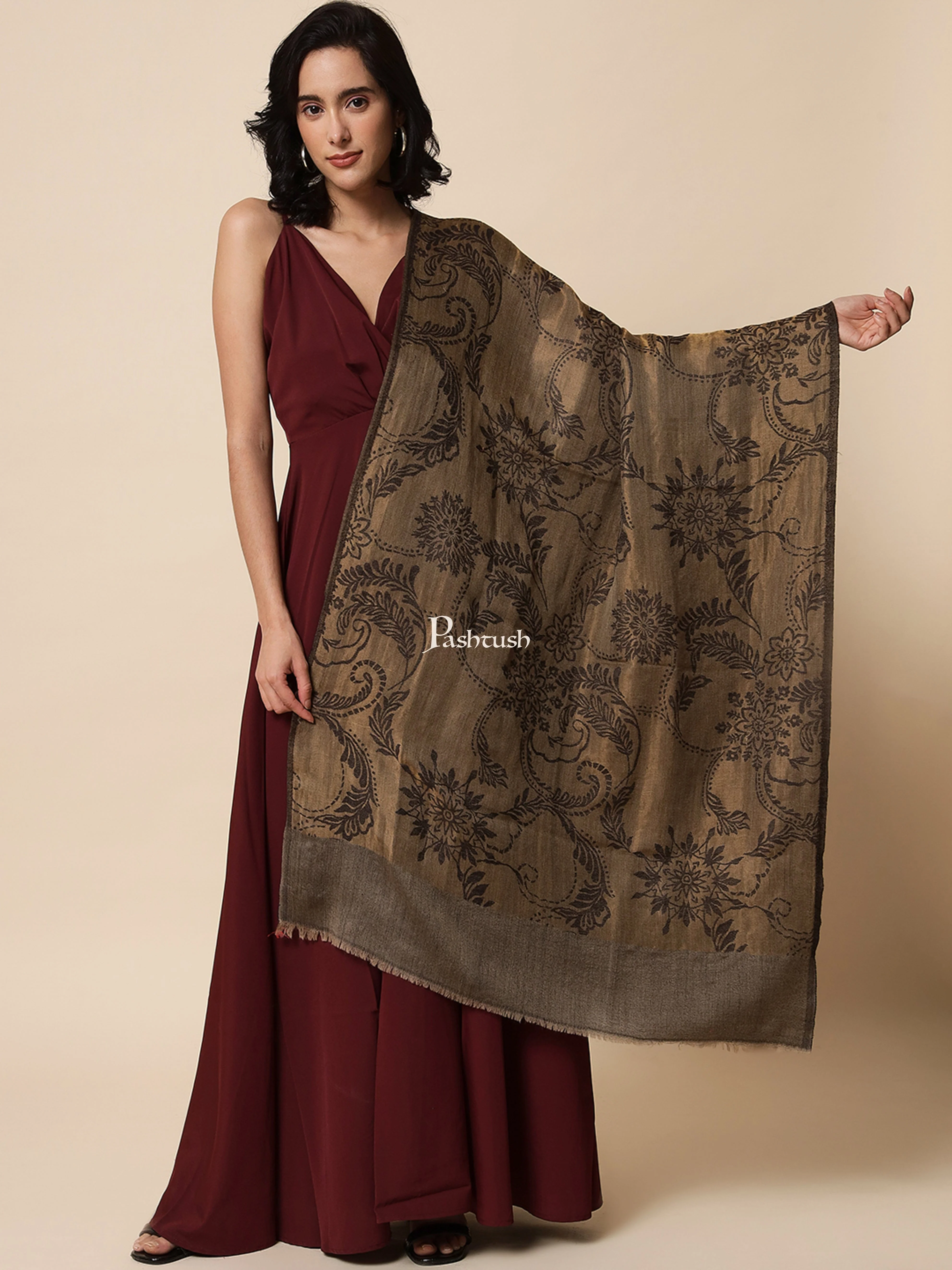 Pashtush Womens, Extra Fine Wool, Twilight Scarf, With Shimmery Metallic Zari Thread Weave Black