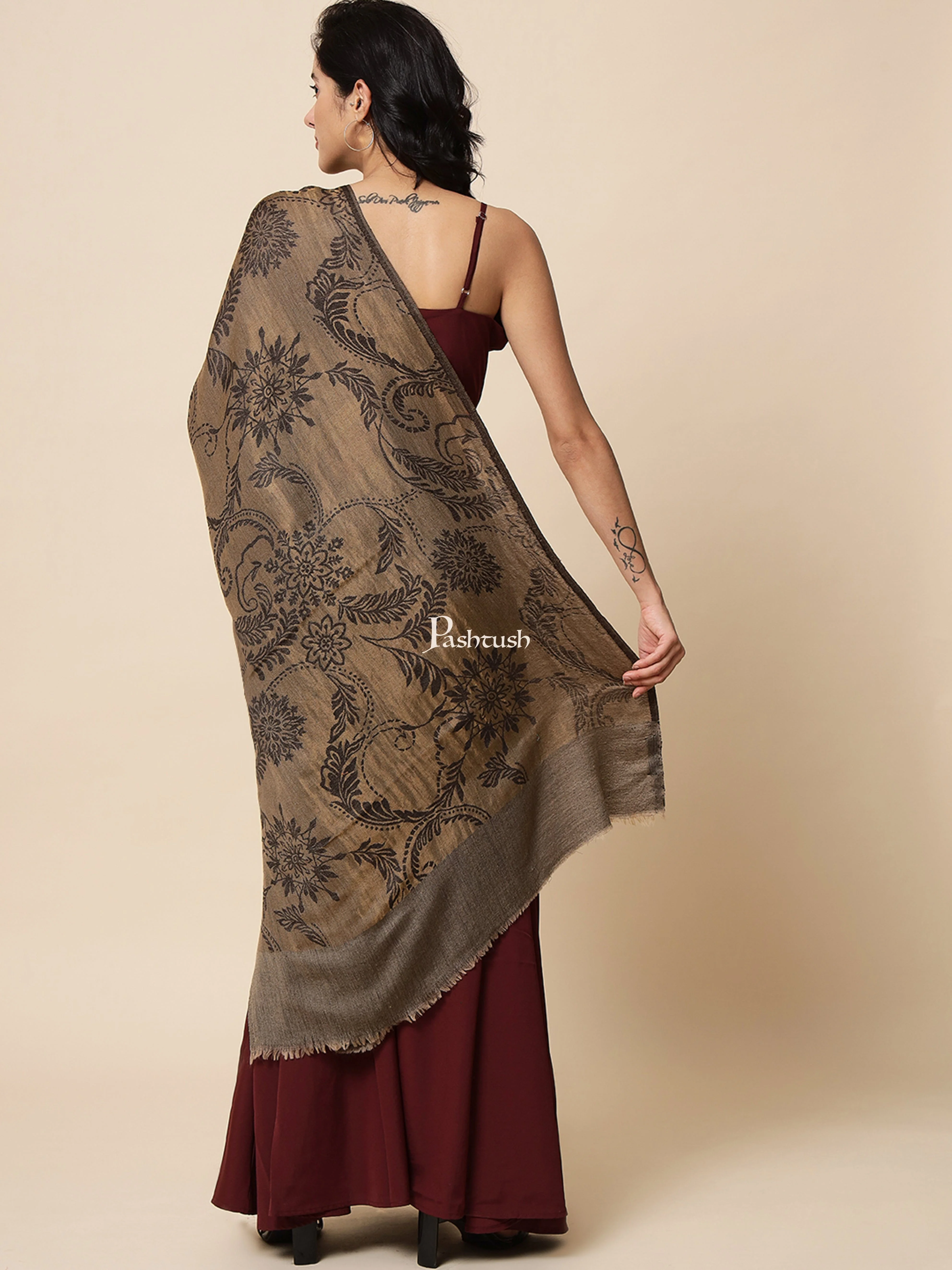 Pashtush Womens, Extra Fine Wool, Twilight Scarf, With Shimmery Metallic Zari Thread Weave Black - Image 6