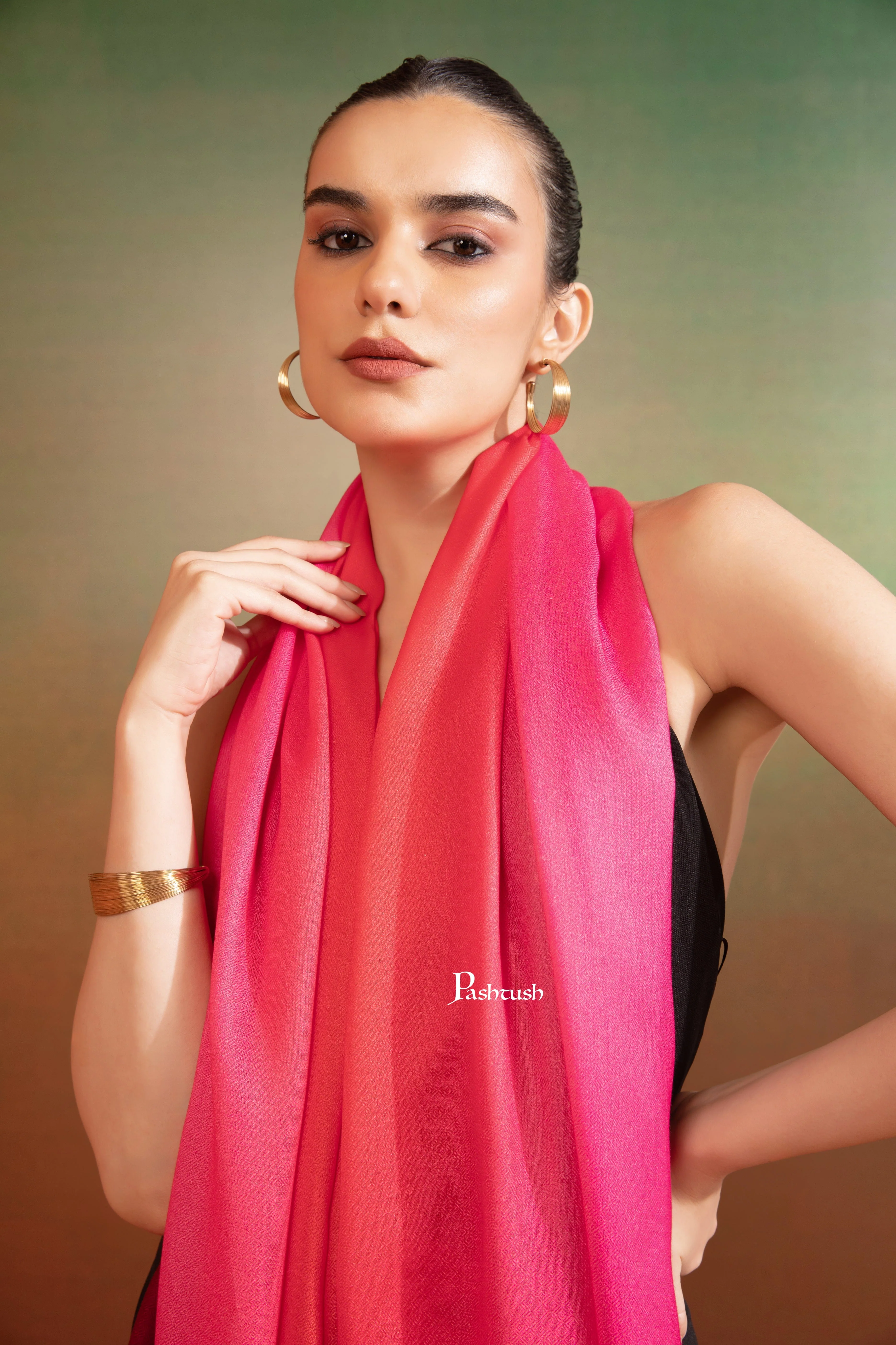 Pashtush Womens Extra Soft Bamboo Scarf, Printed, Hues of Pink - Image 2