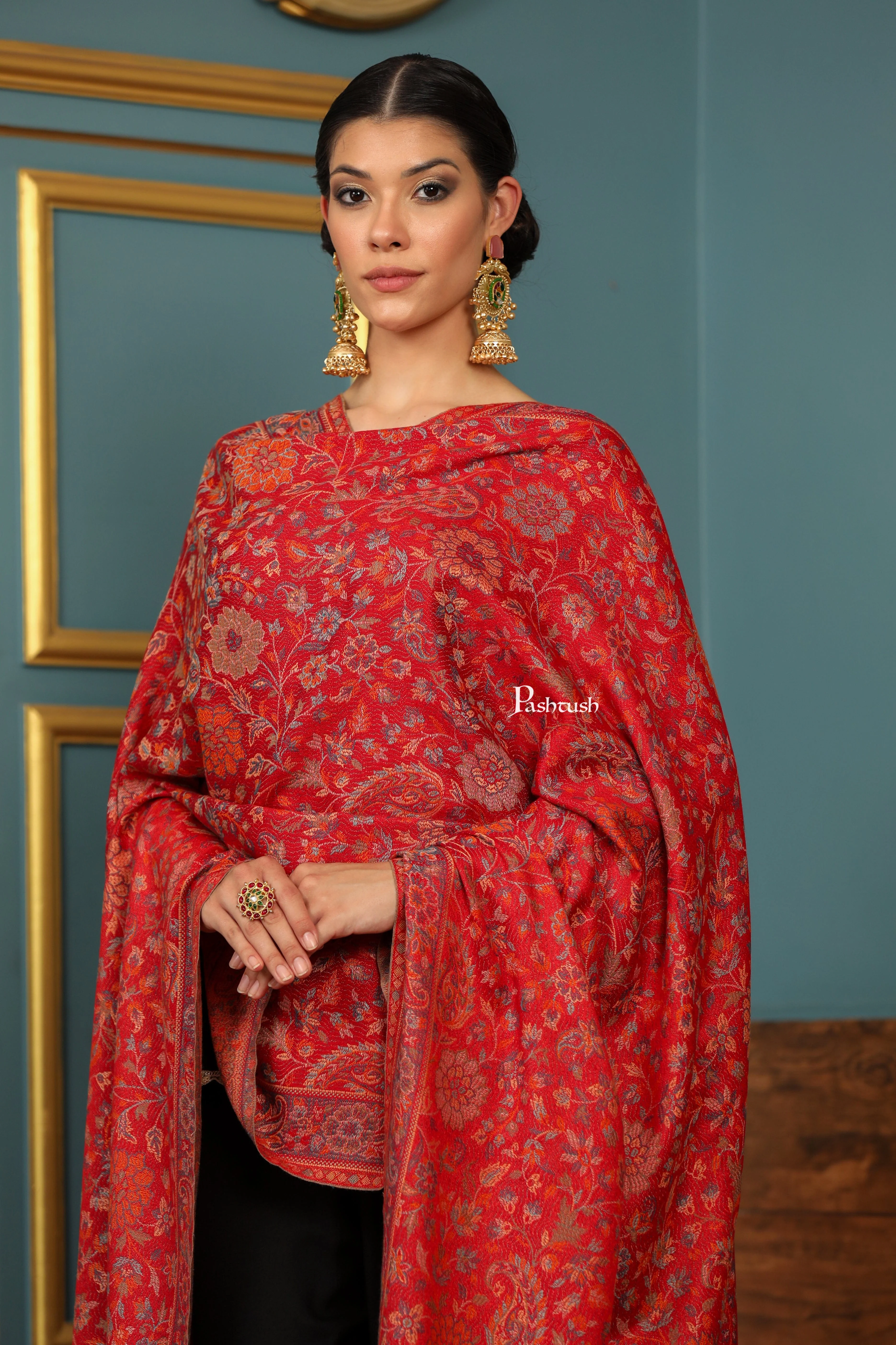 Pashtush Womens Extra Soft Bamboo Shawl, Paisley Design, Red - Image 7