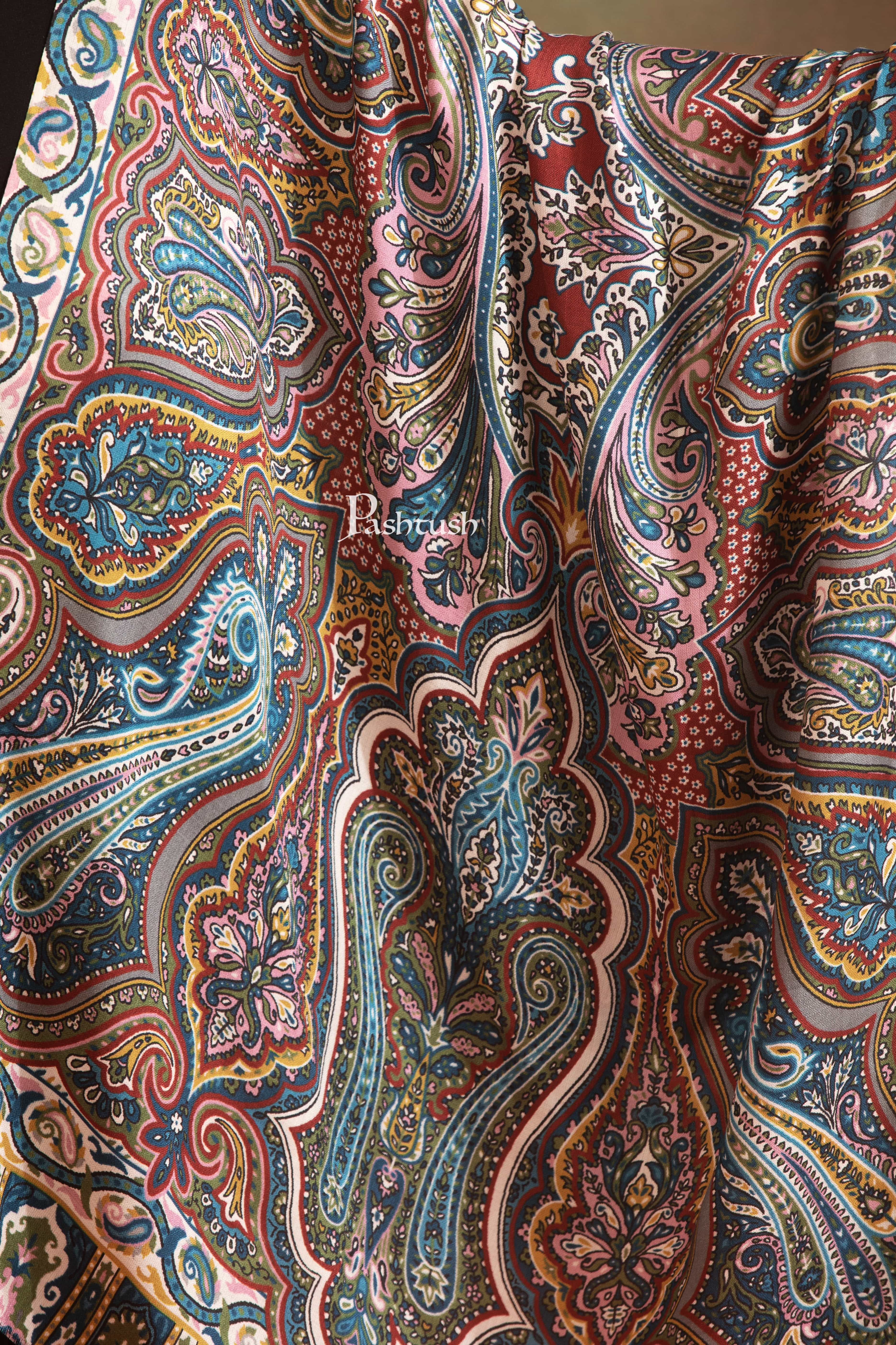 Pashtush Womens Extra Soft Bamboo Shawl, Printed Paisley Design, Multicolour - Image 2
