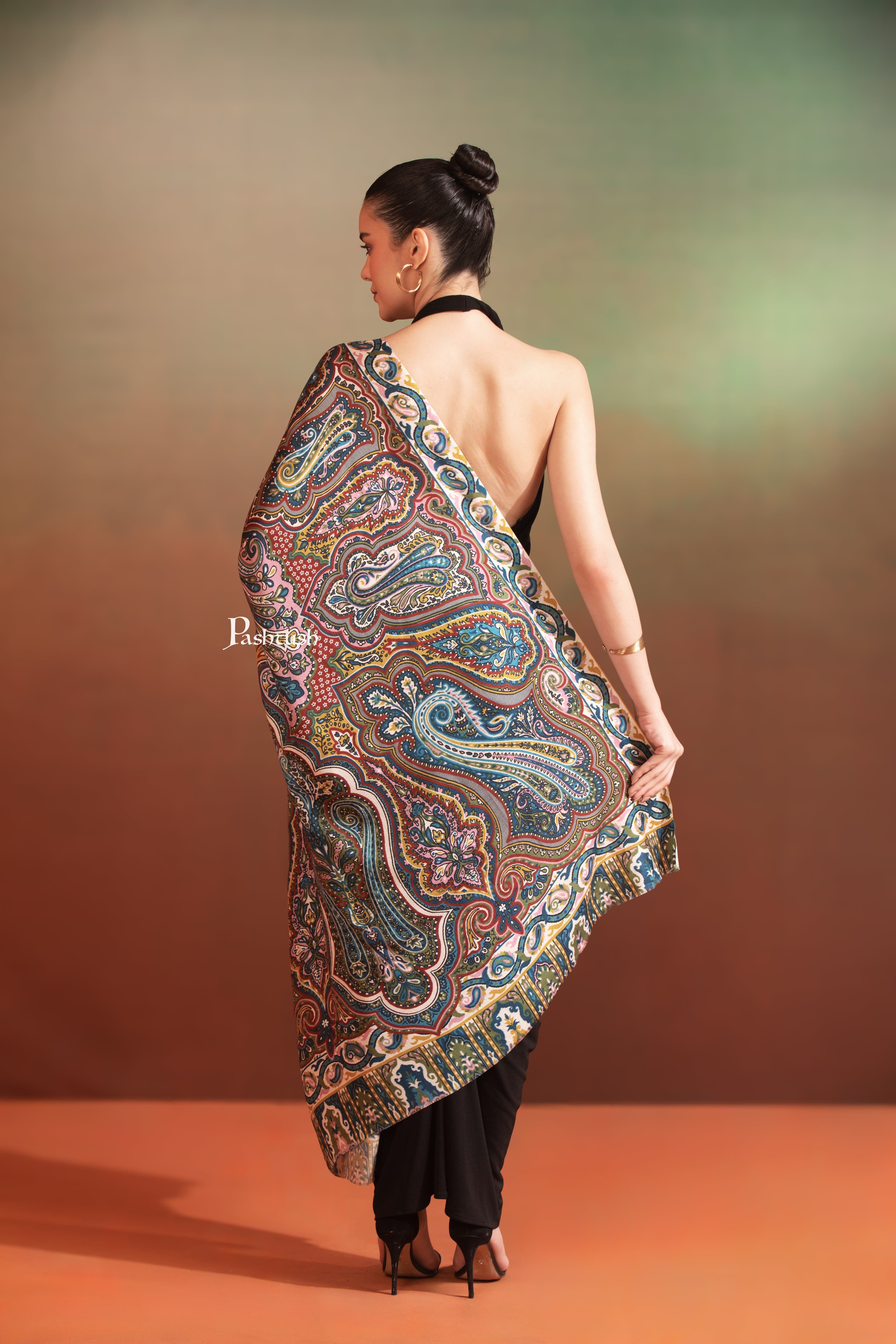 Pashtush Womens Extra Soft Bamboo Shawl, Printed Paisley Design, Multicolour - Image 5
