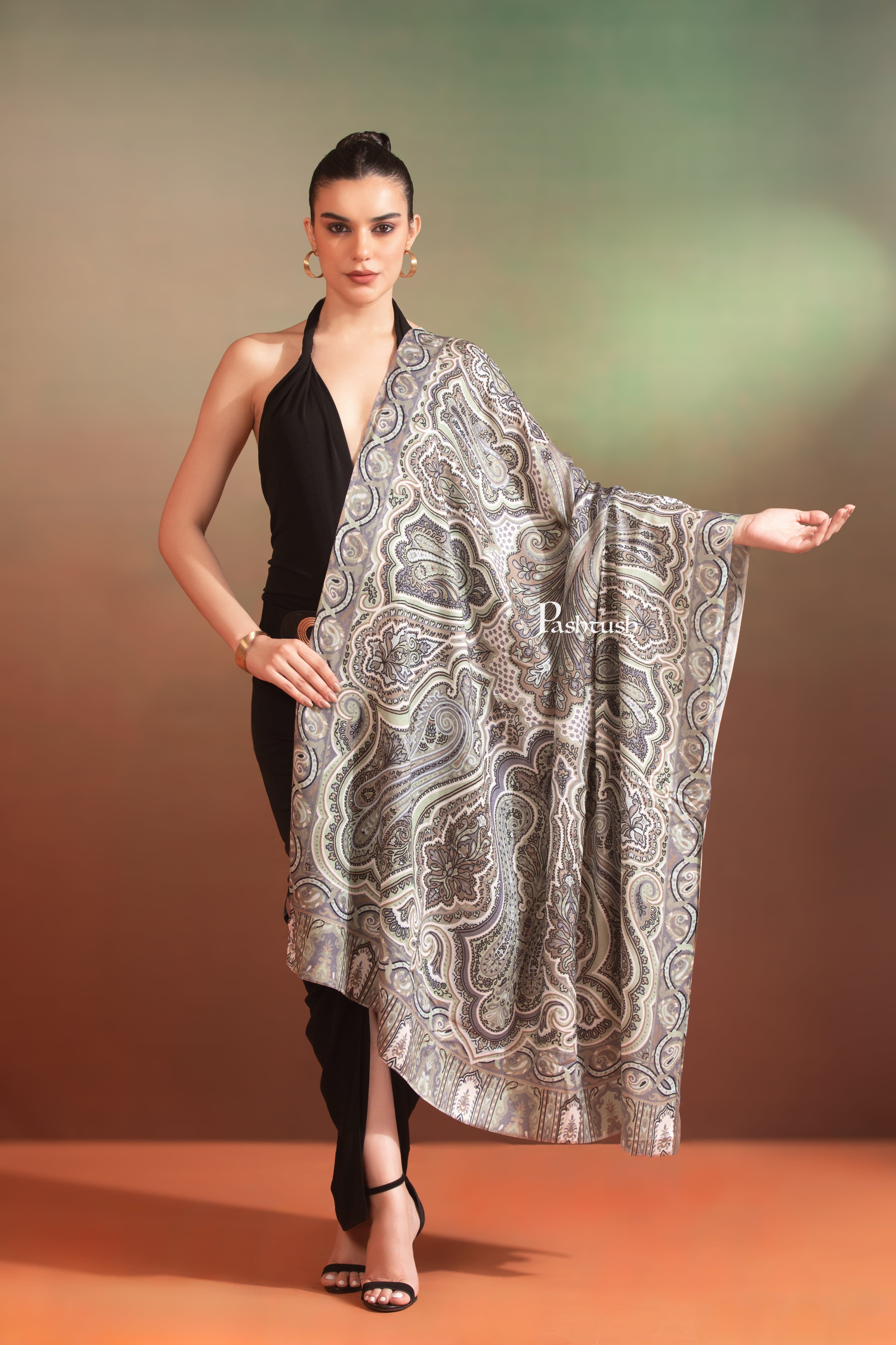 Pashtush Womens Extra Soft Bamboo Shawl, Printed Paisley Design, Multicolour - Image 4