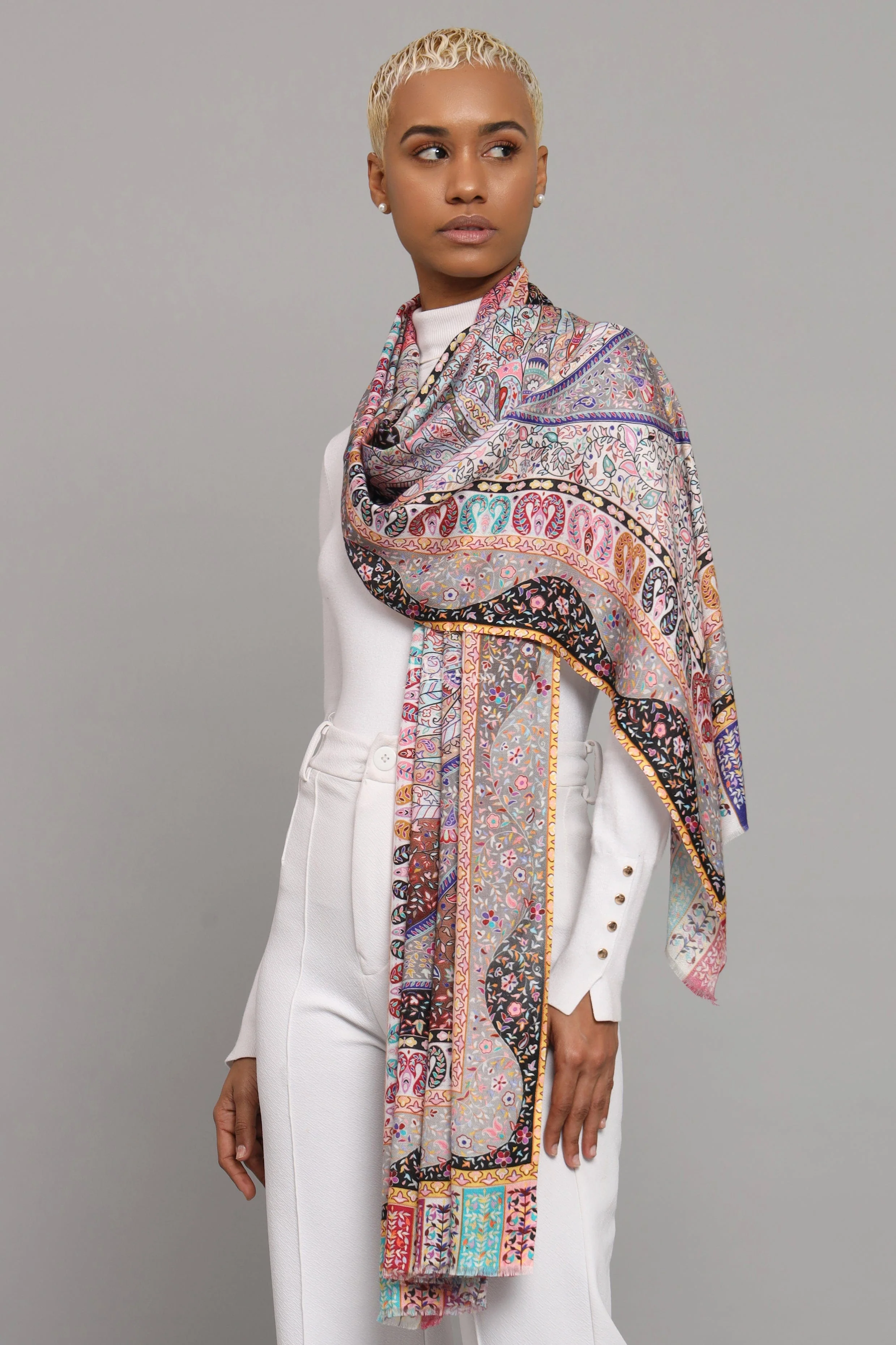 Pashtush Womens Extra Soft Bamboo Stole, Paisley Dreams, Multicolour