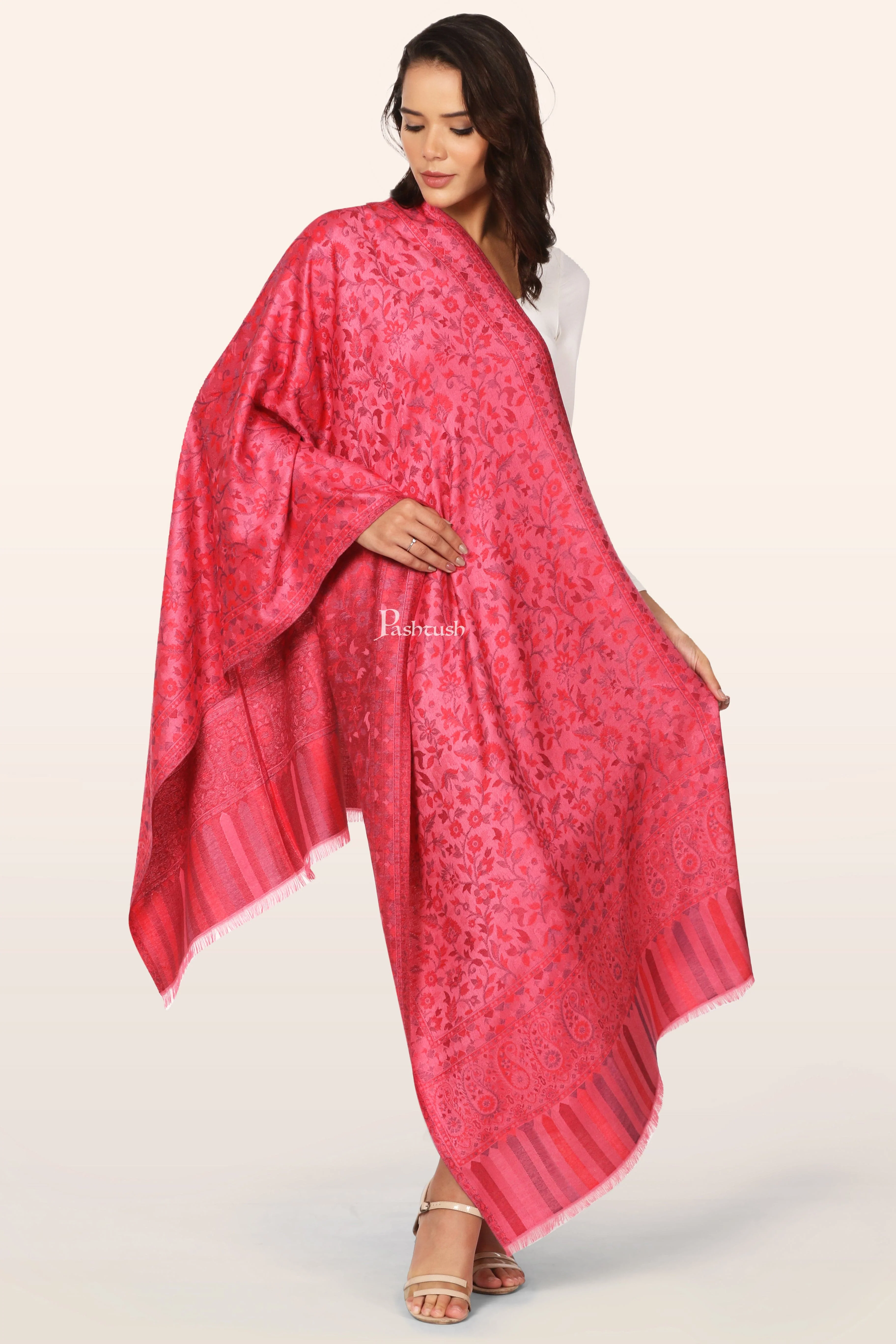 Pashtush Womens Extra Soft Bamboo Stole, Paisley Weave Design, Pink - Image 4