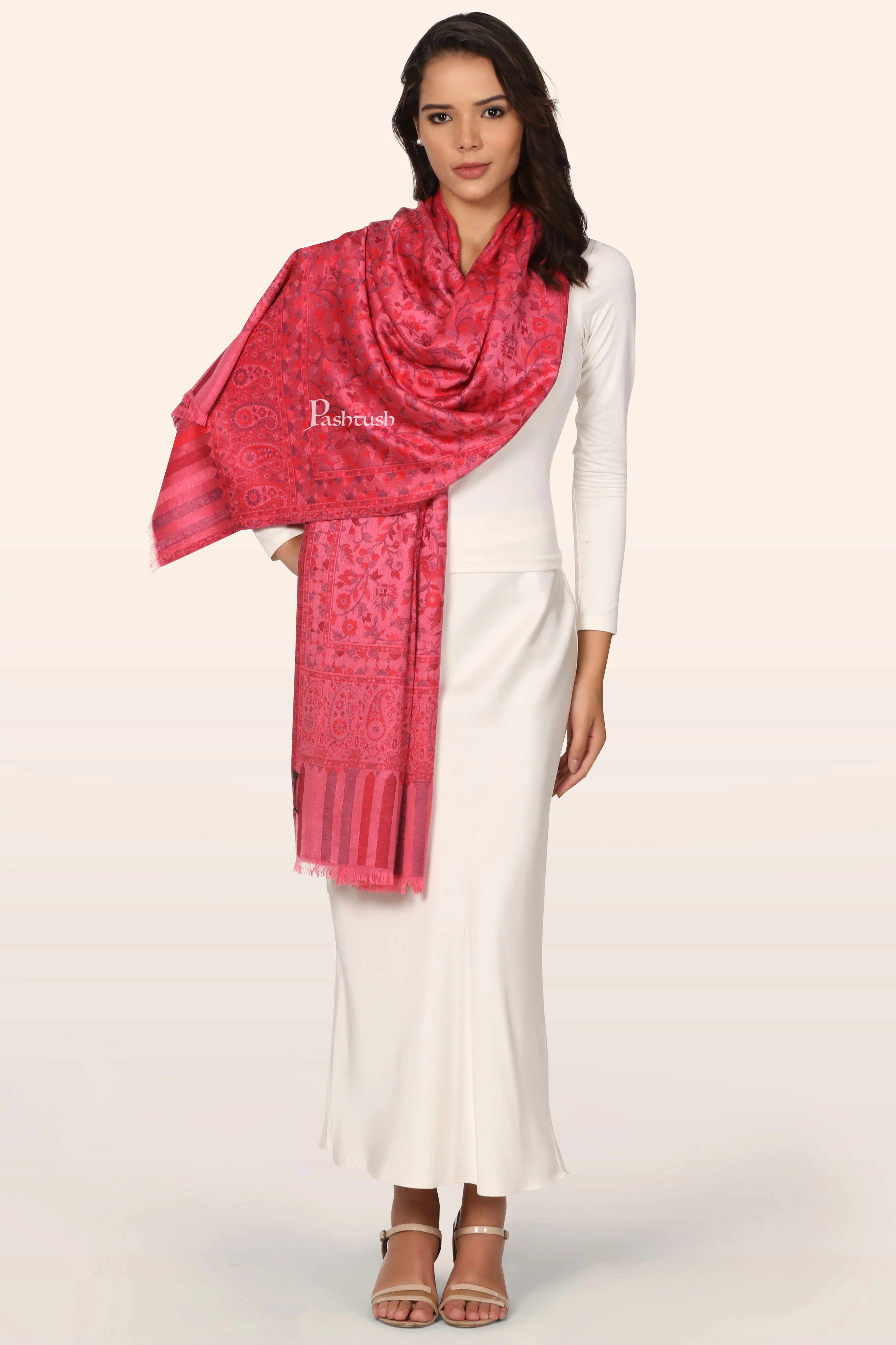 Pashtush Womens Extra Soft Bamboo Stole, Paisley Weave Design, Pink - Image 6