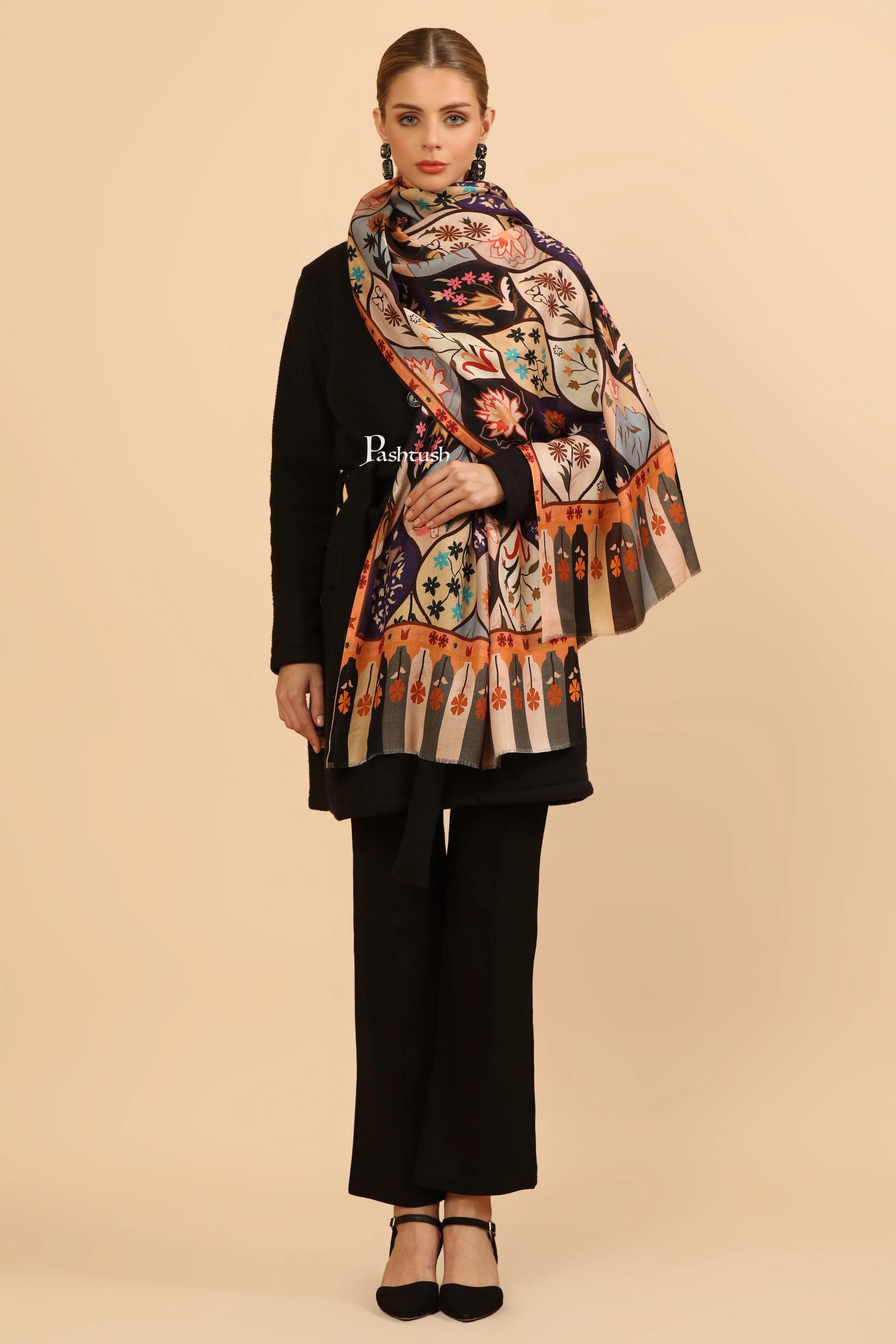 Pashtush Womens Extra Soft Bamboo Stole, Printed Paisley Design, Multicolour - Image 3