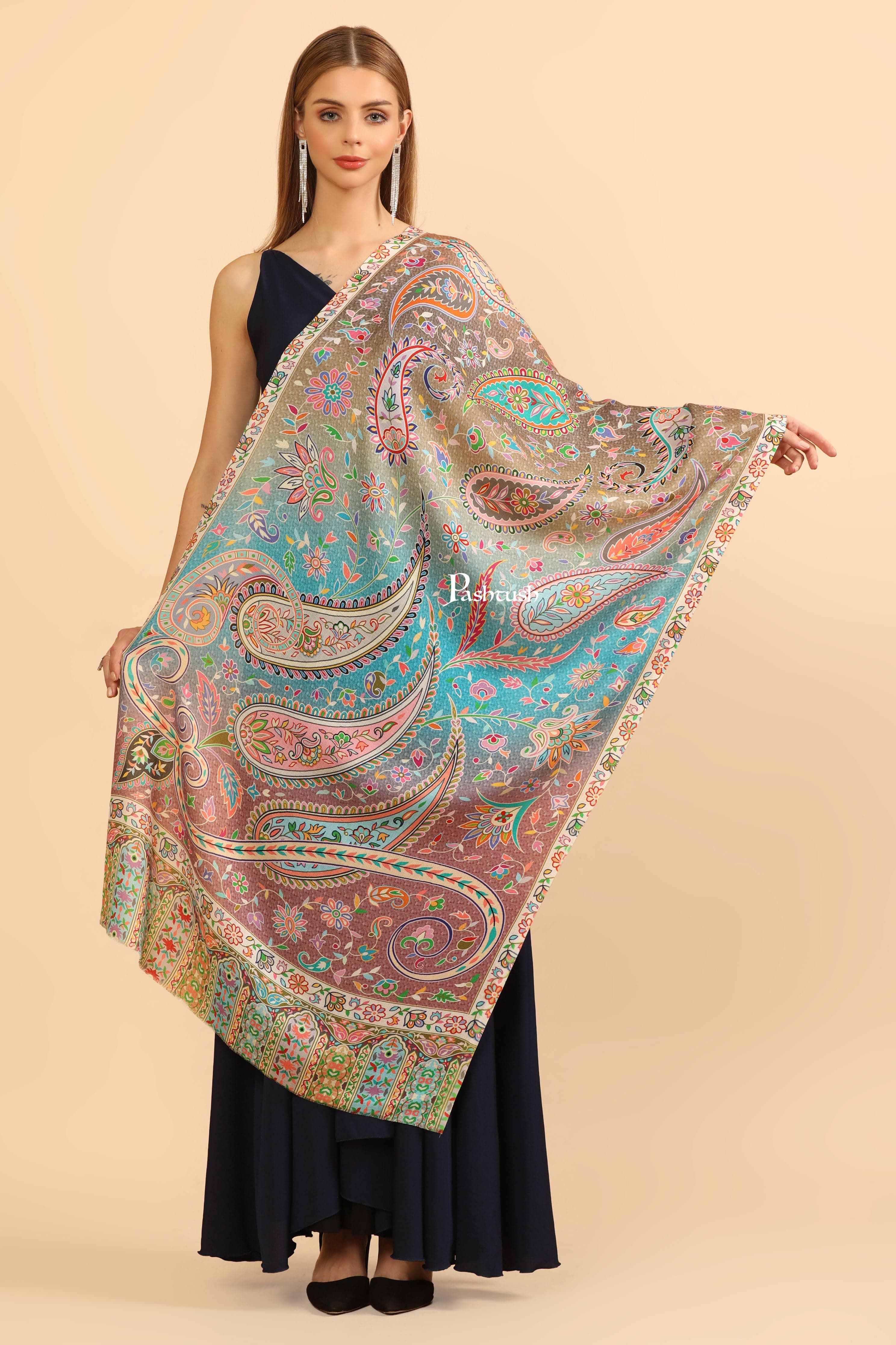 Pashtush Womens Extra Soft Bamboo Stole, Printed Paisley Design, Multicolour - Image 4