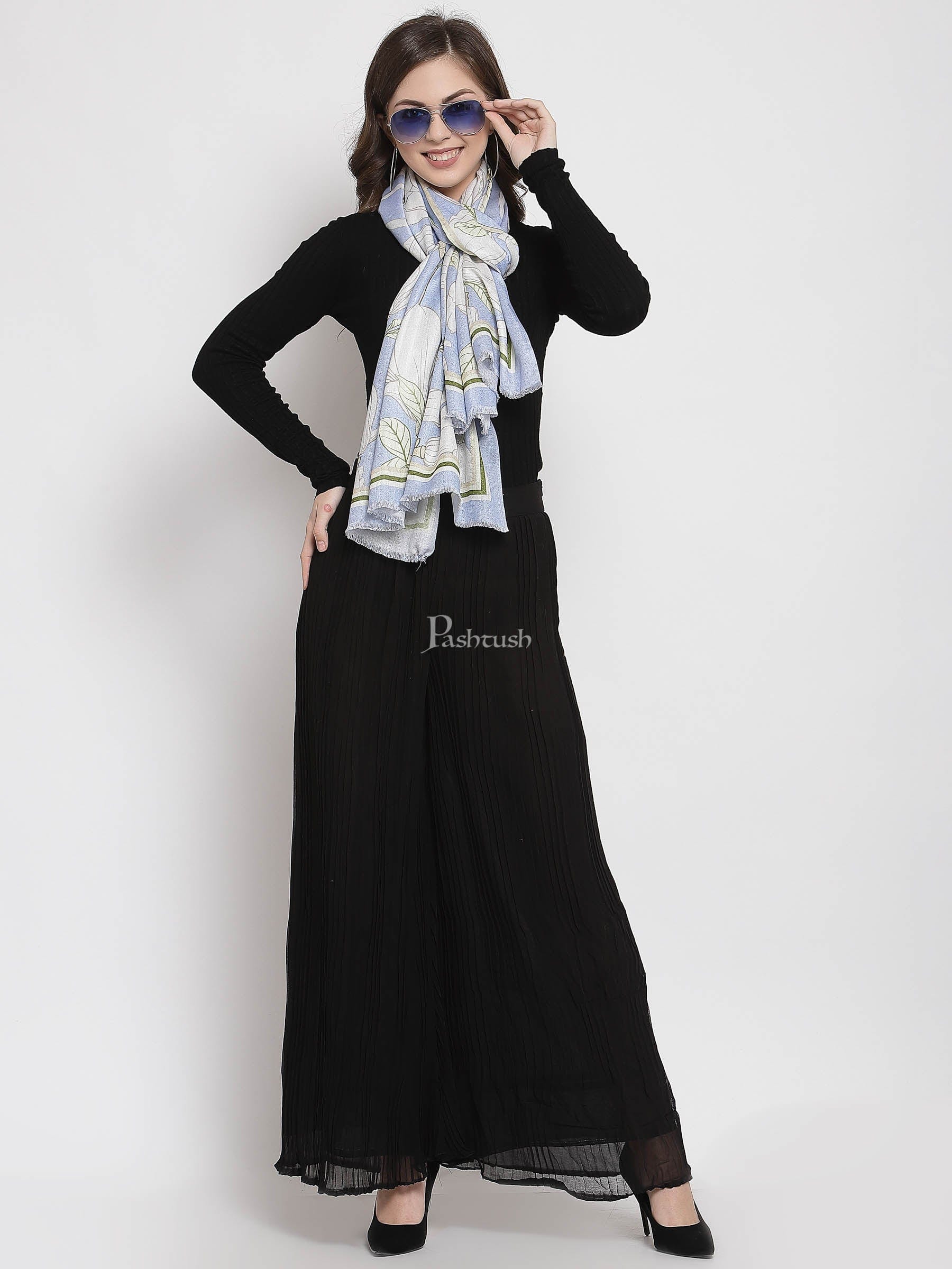 Pashtush Womens Extra Soft Bamboo Scarf, Printed Delicate Florals, Alice Blue - Image 4