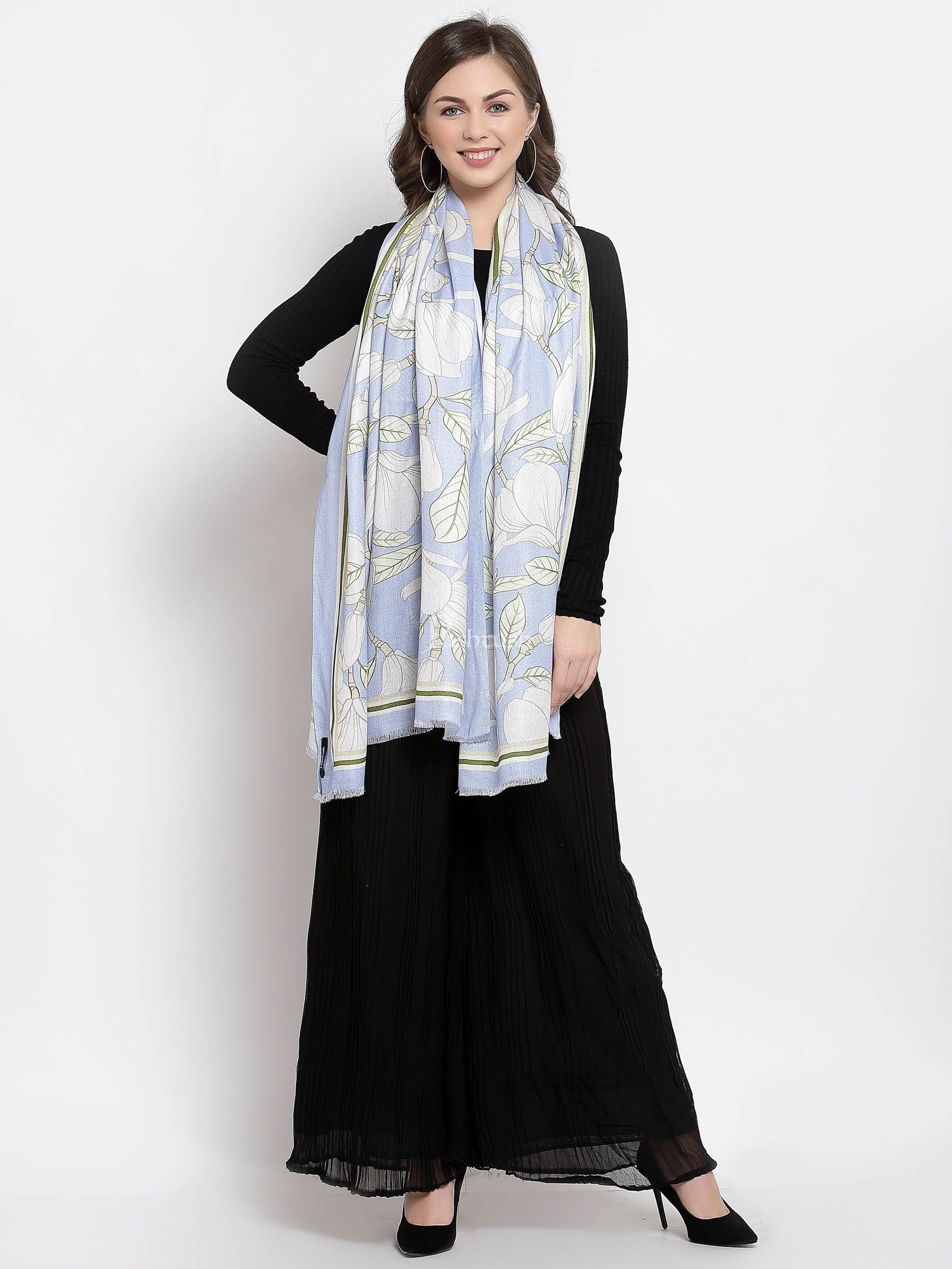 Pashtush Womens Extra Soft Bamboo Scarf, Printed Delicate Florals, Alice Blue - Image 5