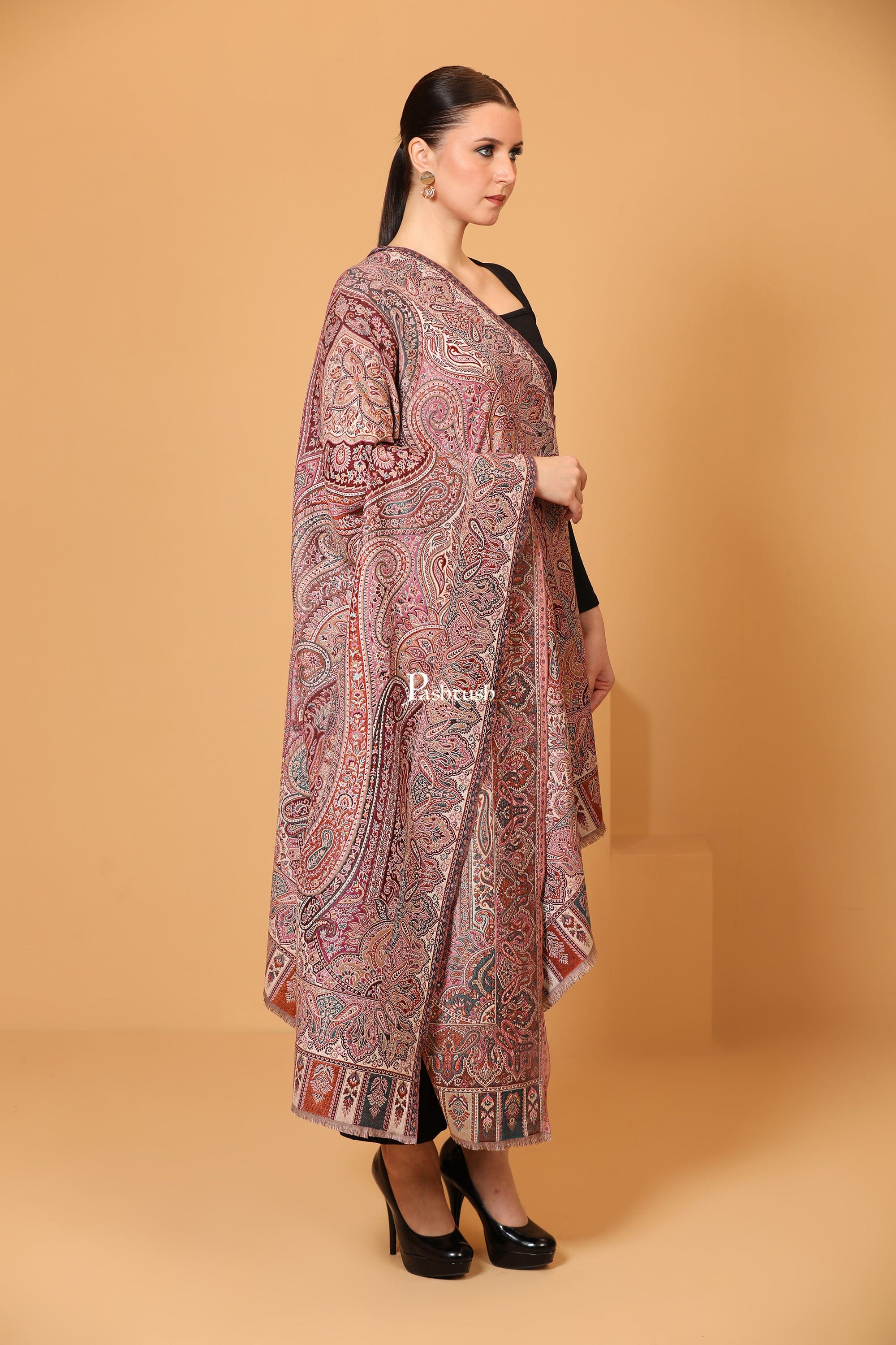 Pashtush womens Faux Pashmina shawl, Antique Rich Garden Collection Woven Design design - Image 3