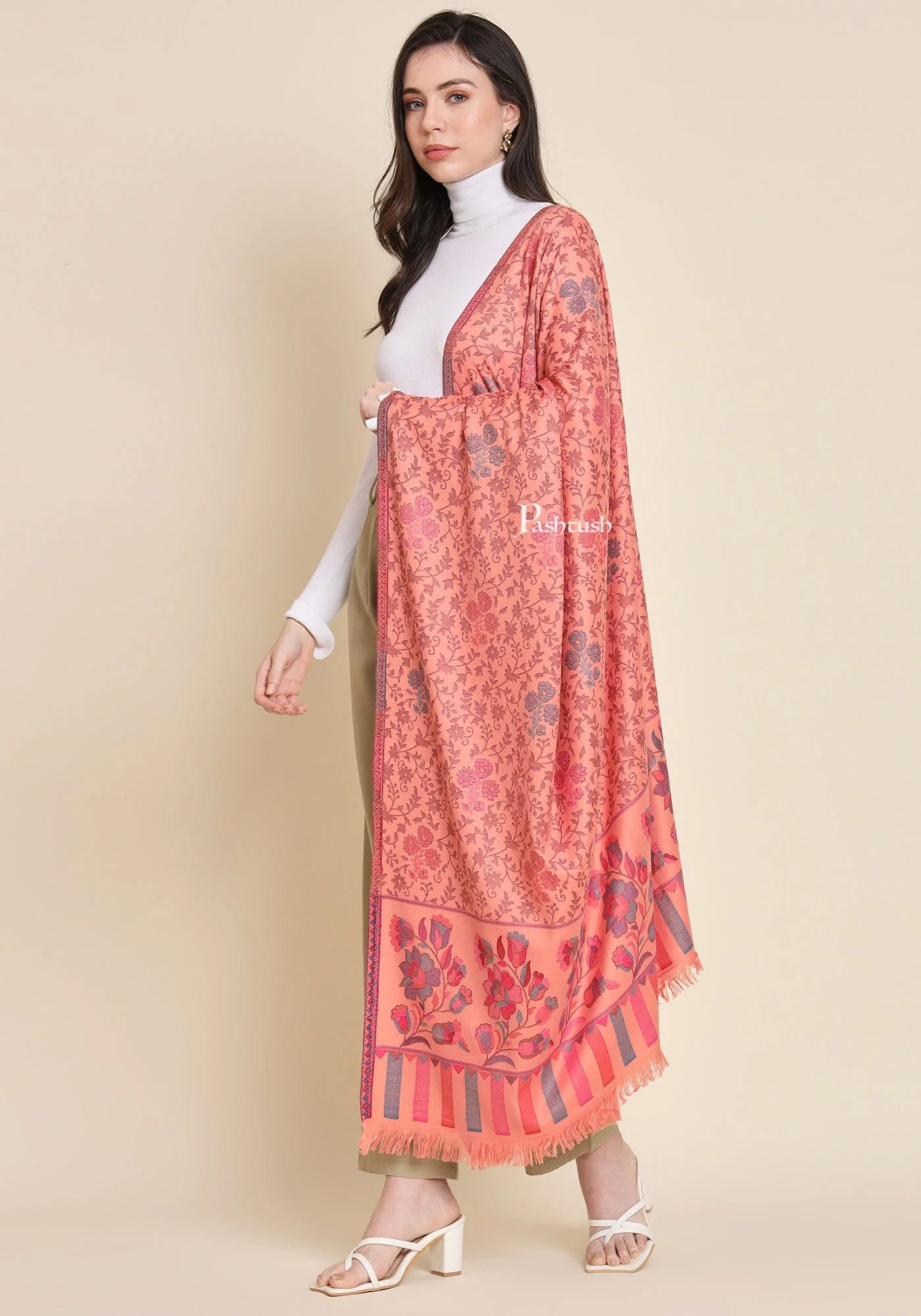 Pashtush Womens Faux Pashmina Shawl,  Design, Peach - Image 3