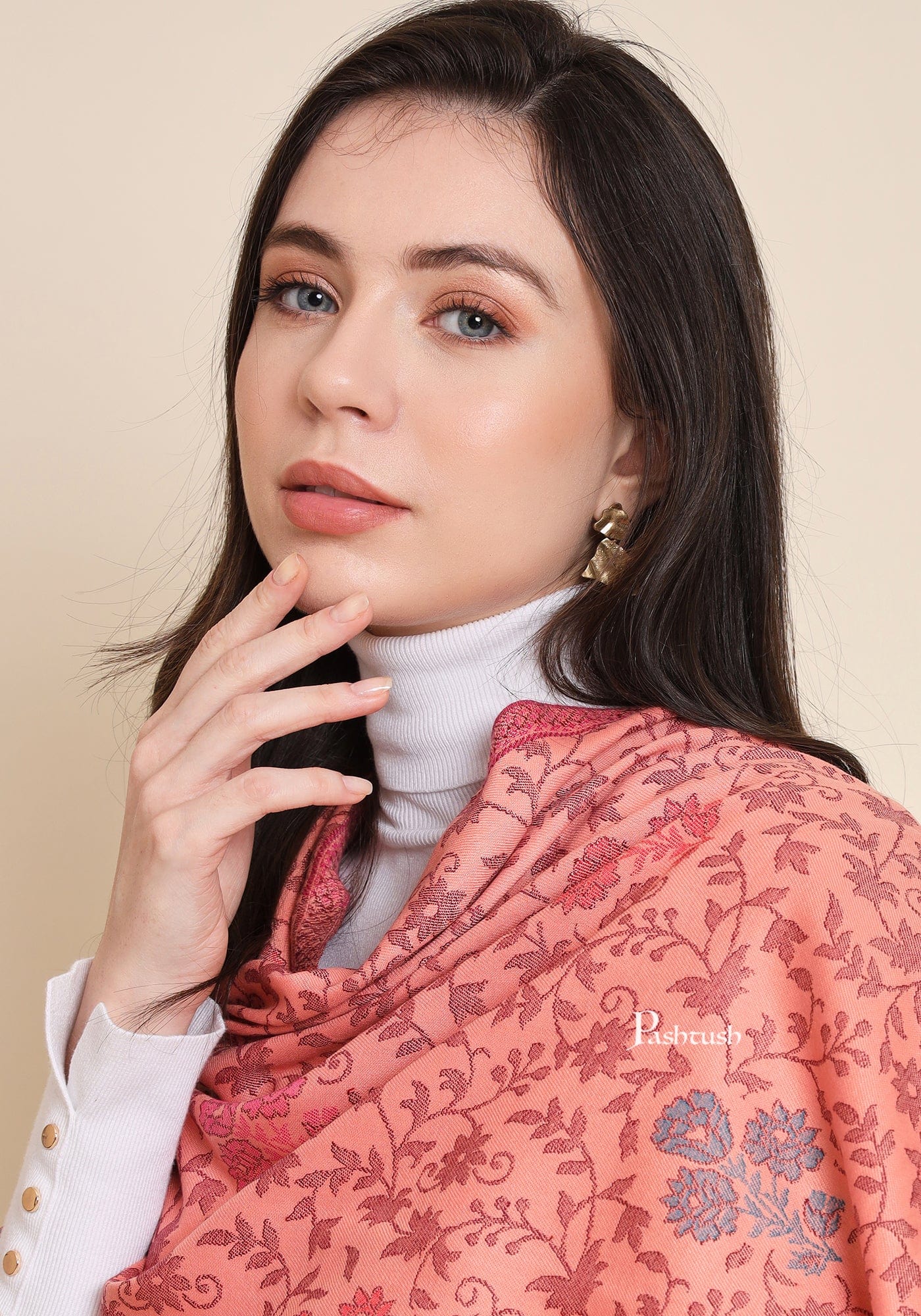 Pashtush Womens Faux Pashmina Shawl,  Design, Peach - Image 5