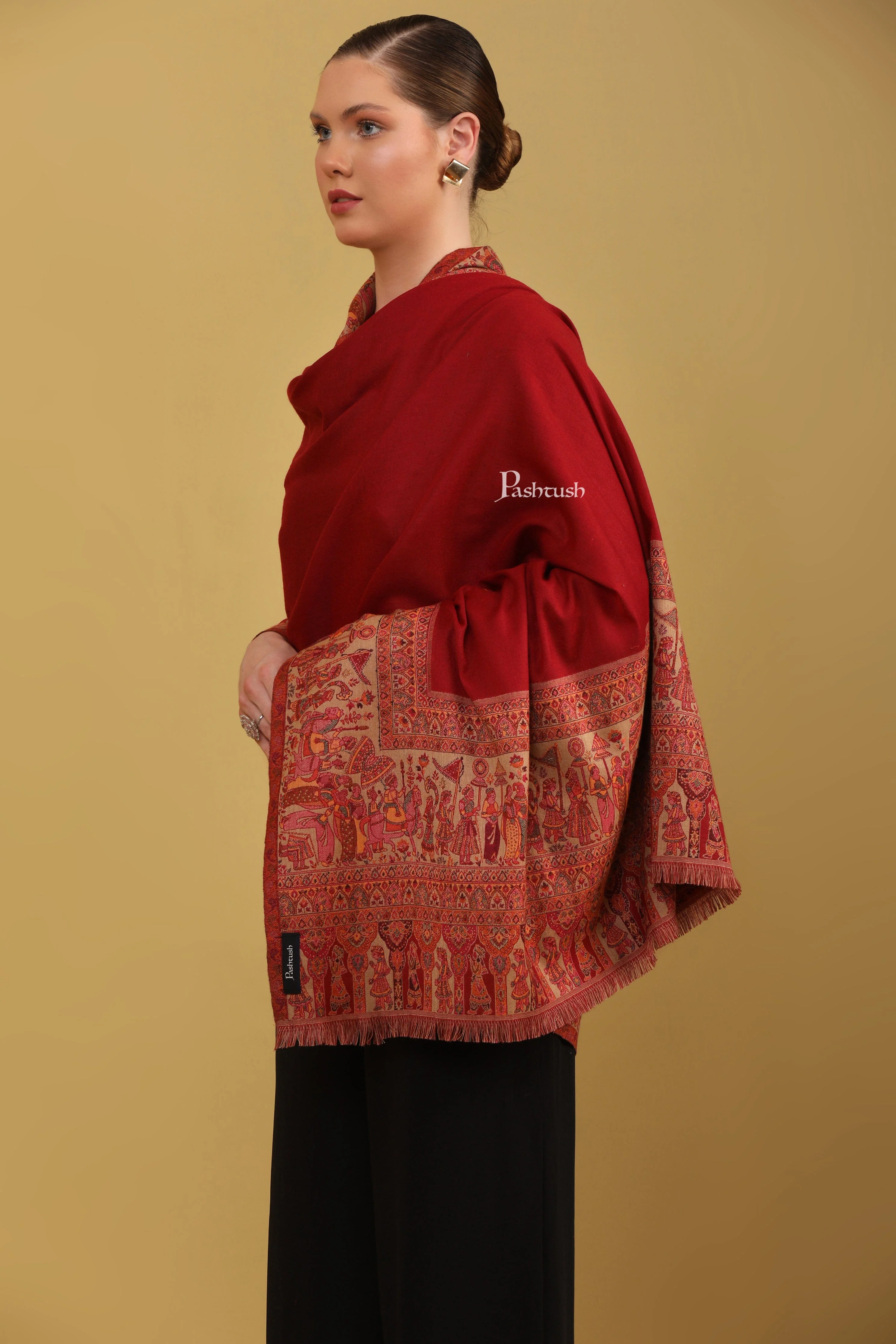 Pashtush Womens Faux Pashmina Shawl, Dolli Palla Design, Maroon - Image 5