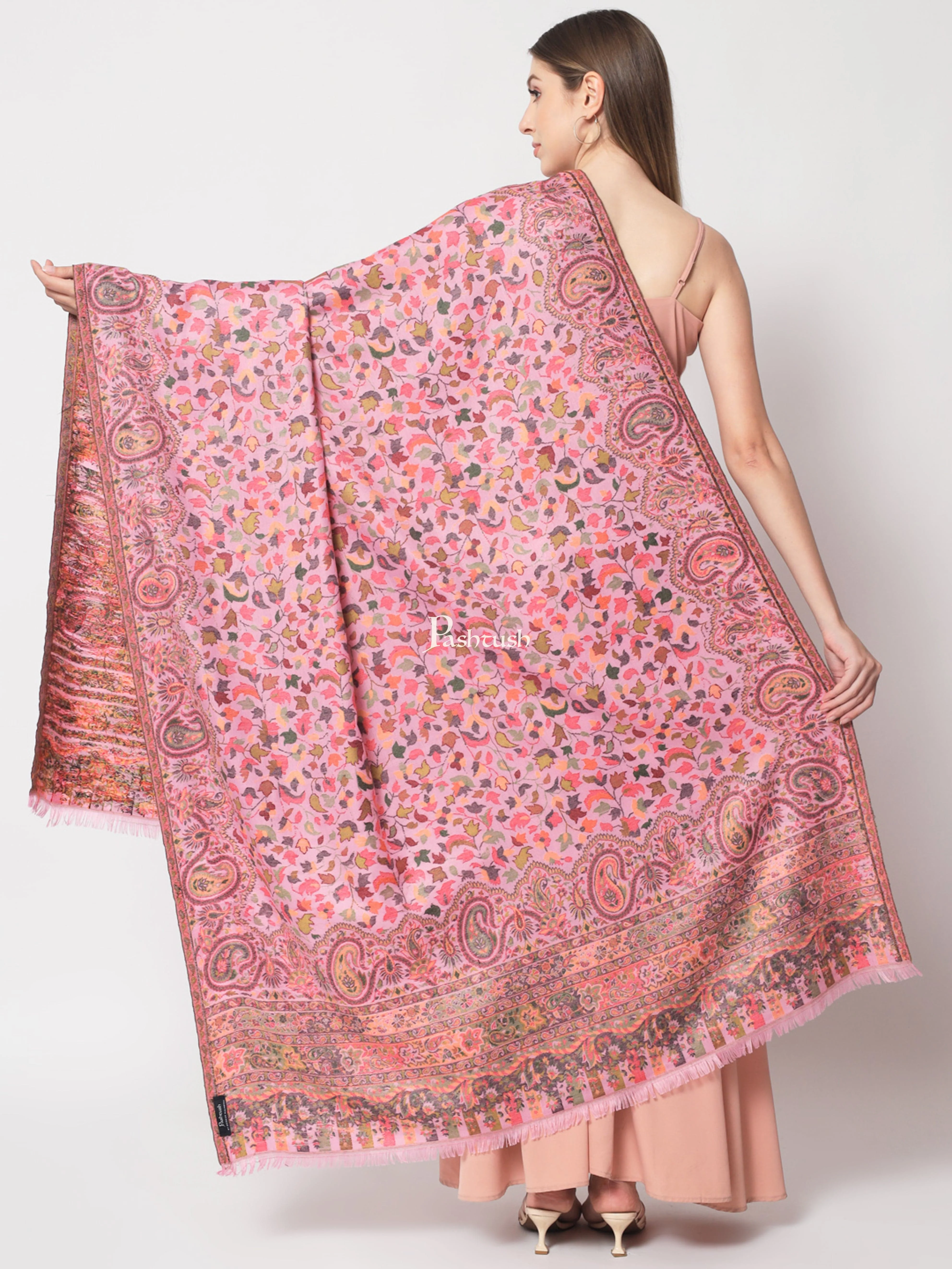 Pashtush Womens Faux Pashmina Shawl, Ethnic weave Design, Soft Pink - Image 4