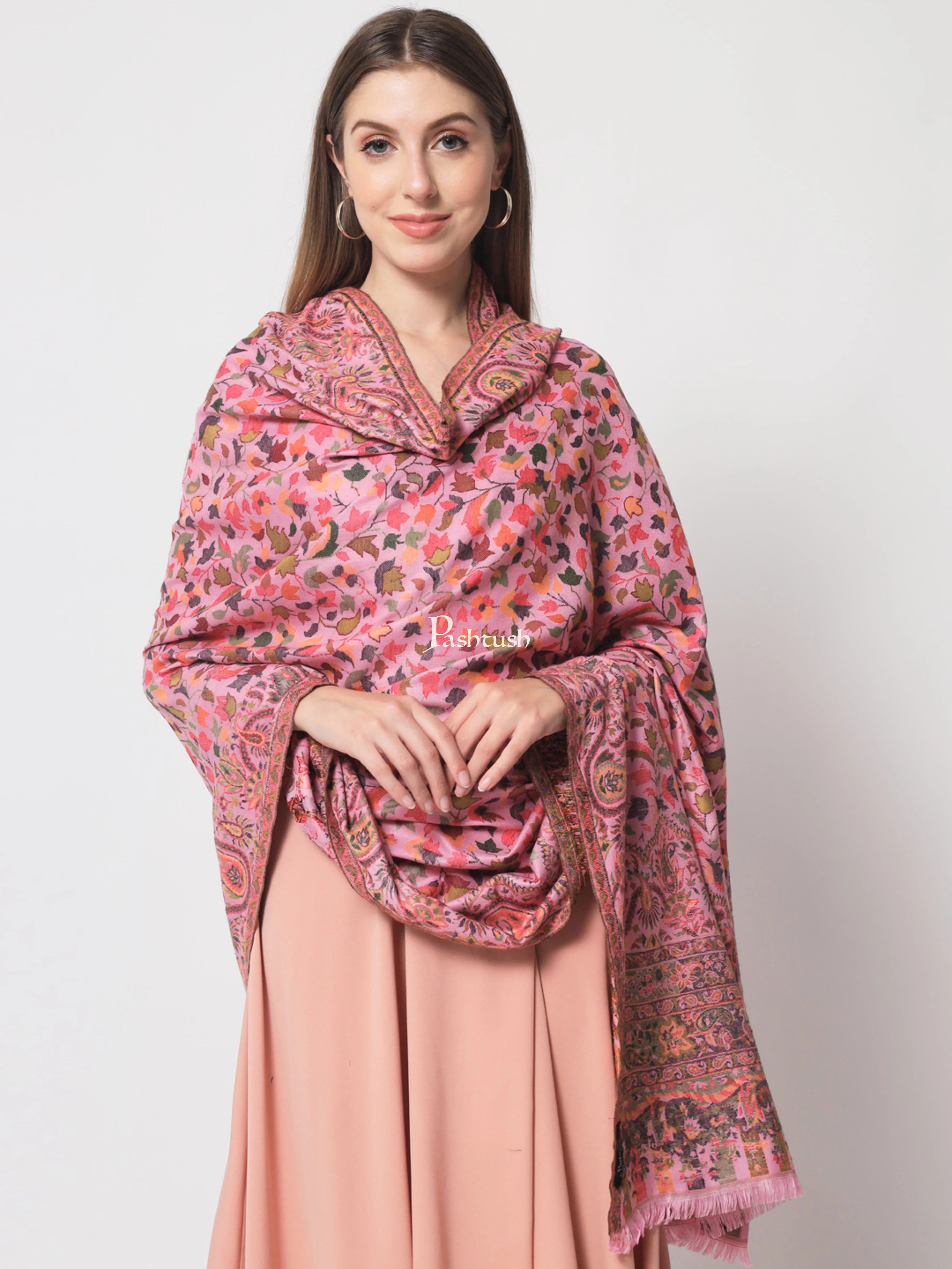 Pashtush Womens Faux Pashmina Shawl, Ethnic weave Design, Soft Pink - Image 7