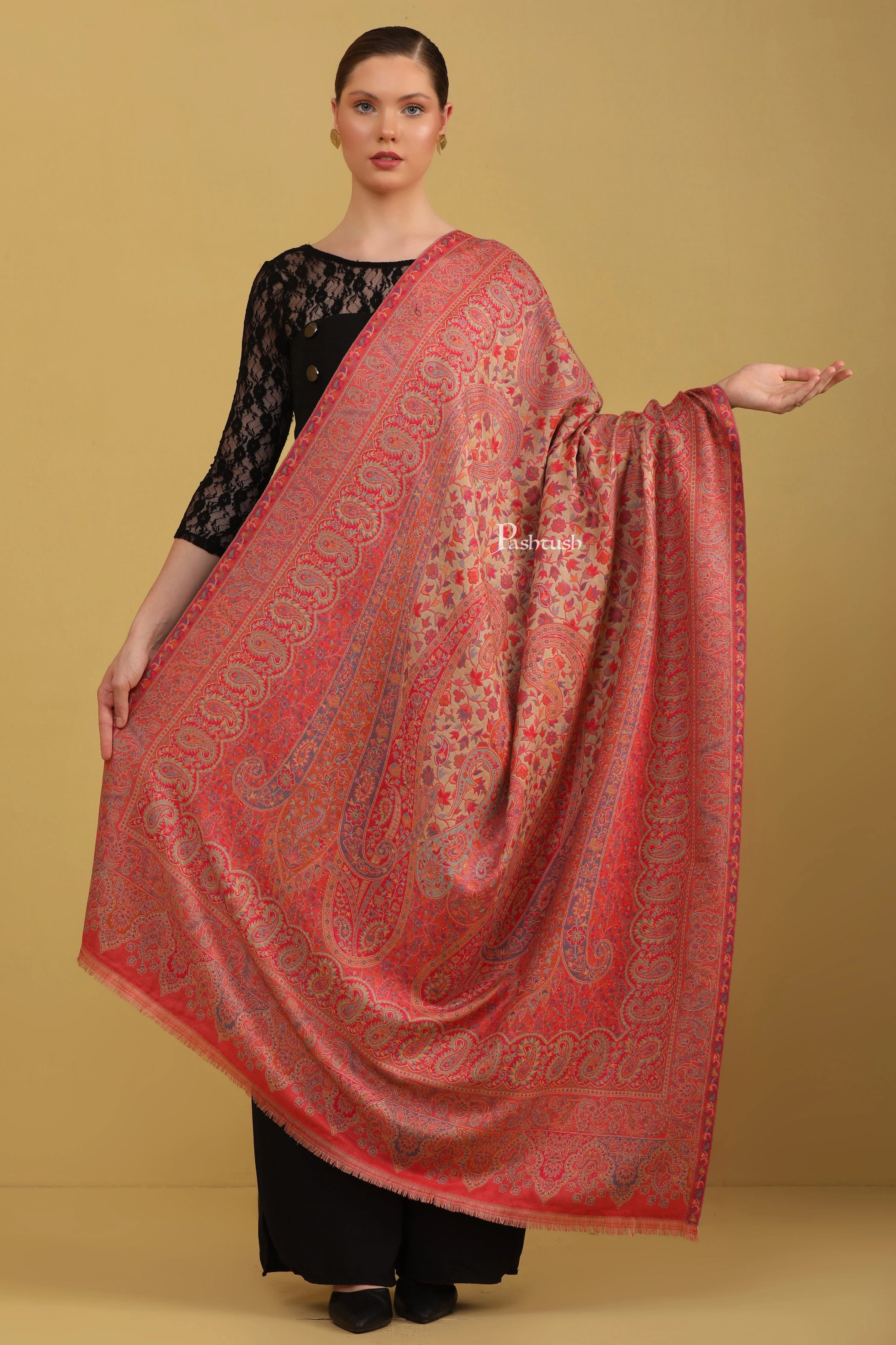 Pashtush Womens Faux Pashmina Shawl, Ethnic Pasiley Weave Design, Multicolour